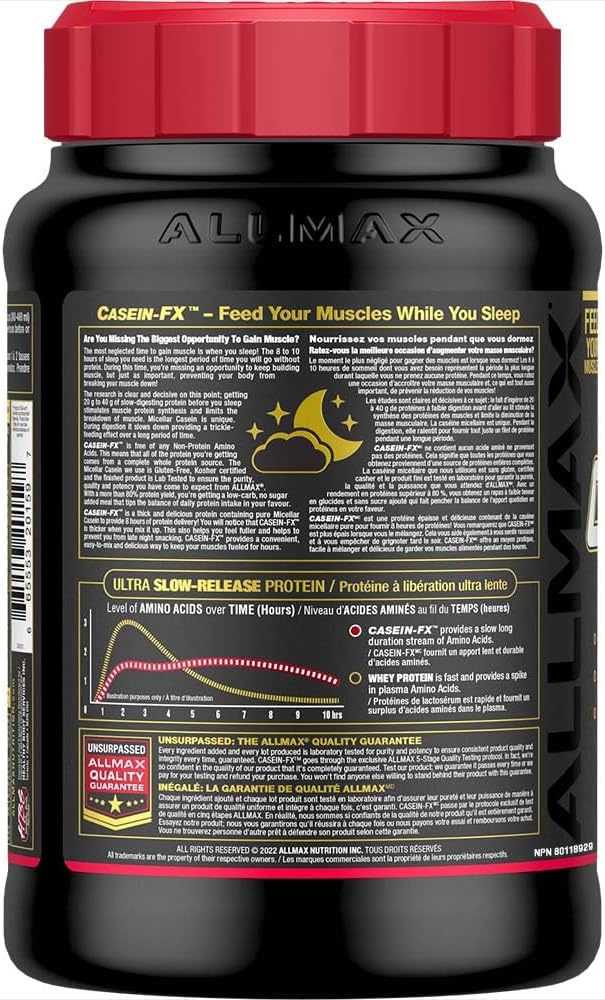 ALLMAX Casein-FX Protein, Chocolate - 2 lb - 25 Grams of Slow-Release Protein Per Scoop - Low Carb & Zero Added Sugar - Approx. 27 Servings