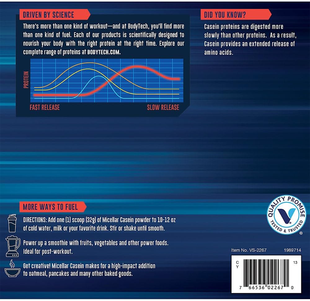 Alternative view of BODYTECH Micellar Casein Protein Powder - Slow-Release for Overnight Muscle Recovery - 24g Protein per Serving - Rich Chocolate (4 lb)