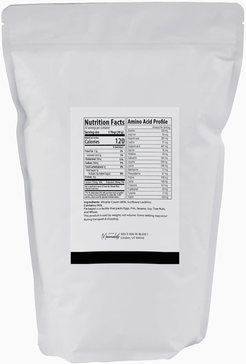 Minimalist Micellar Casein Protein Powder, Ideal for Sustained Nutrition and Overnight Support, Packaged for Convenience in a Resealable Bag (2 Pound)