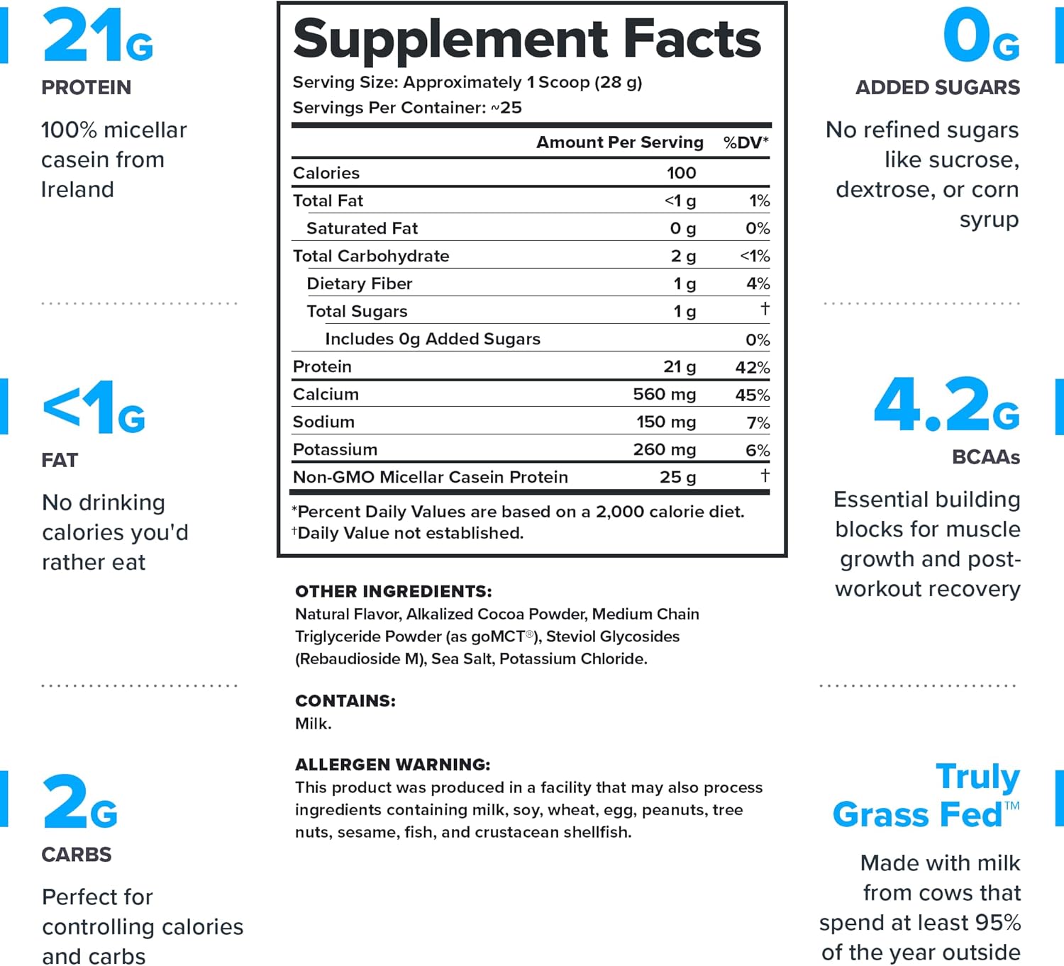 LEGION Casein Protein Powder (Dutch Chocolate) - Slow-Release Micellar Casein Protein Powder - Non-GMO, Gluten-Free & Naturally Sweetened from Grass-Fed Cows (25 Servings)