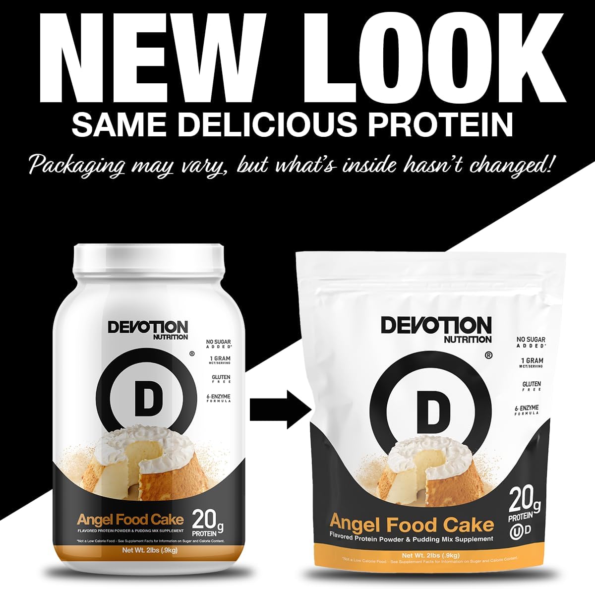 Devotion Nutrition Protein Powder Angel Food Cake u2013 20g Whey Isolate & Casein Protein Blend u2013 No Added Sugar, Low Carb, Gluten-Free, Keto-Friendly, 1g MCT, Kosher u2013 2lb Pouch