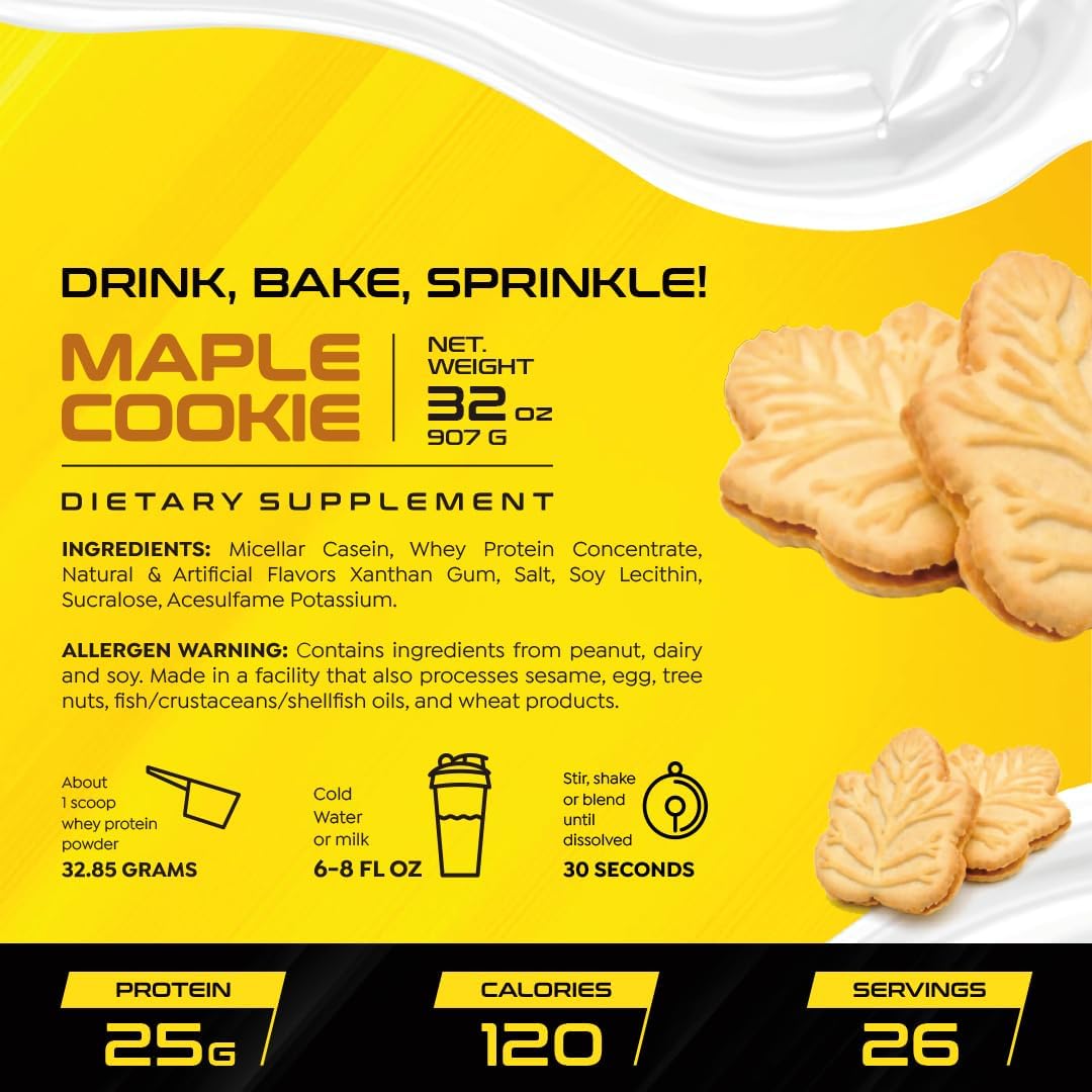 Casein + Whey Protein by HTLT | Whey & Casein Protein Shake Powder | Slow-Release Whey & Casein Protein for Sustained Energy | Casein Protein Powder for Baked Treats, Maple Cookie