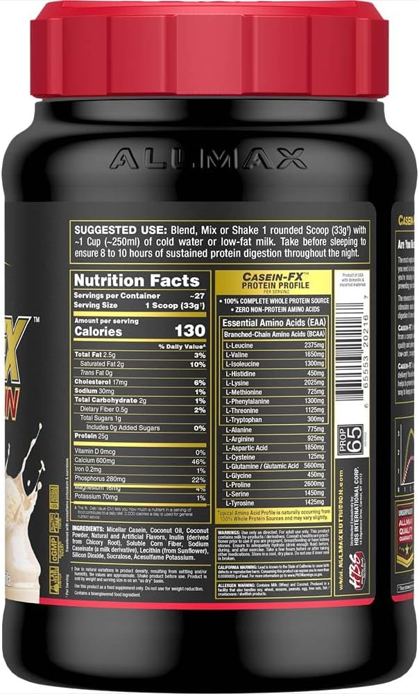 Alternative view of ALLMAX Casein-FX Protein, Vanilla - 2 lb - 25 Grams of Slow-Release Protein Per Scoop - Low Carb & Zero Added Sugar - Approximate 27 Servings