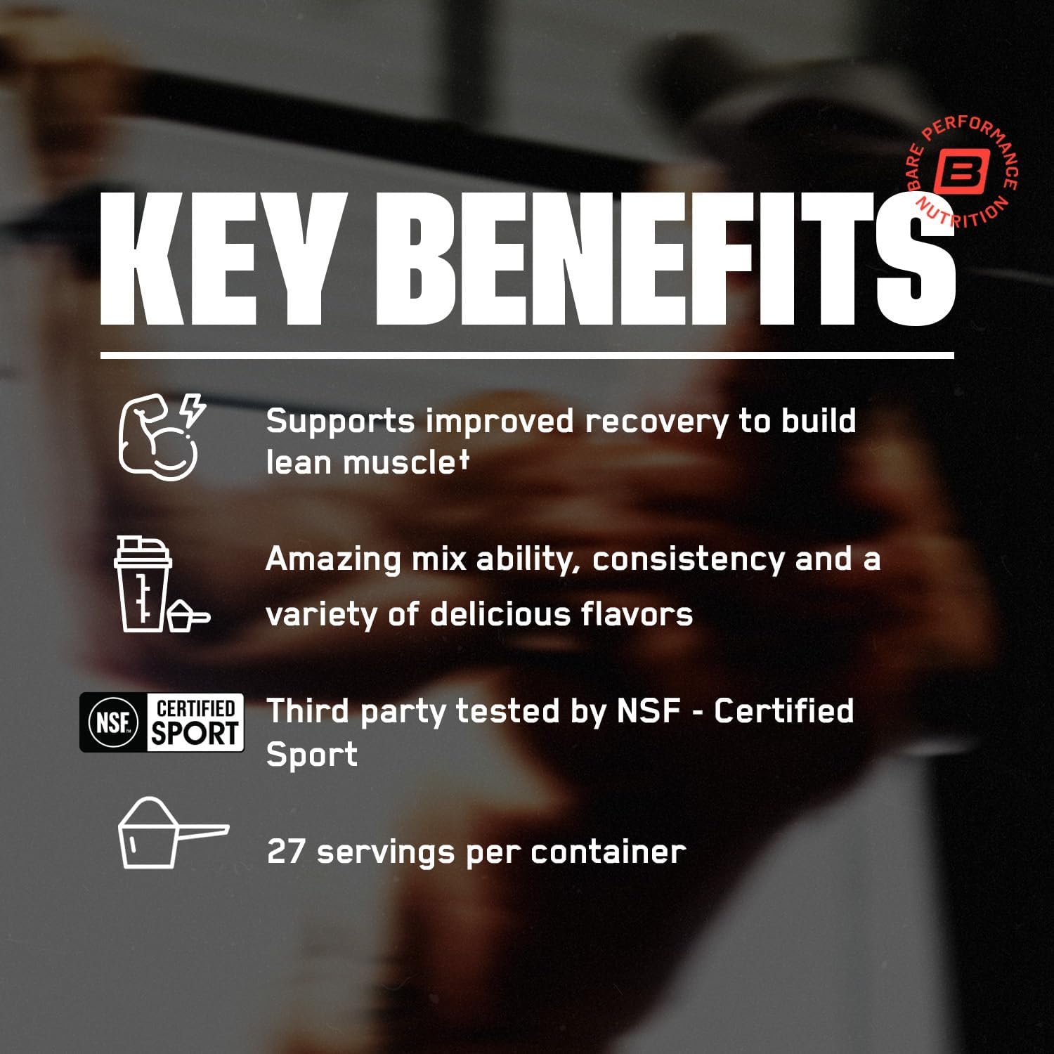 Alternative view of BARE PERFORMANCE NUTRITION, BPN Whey Protein + Casein Protein Powder Blend, Vanilla, 25g Protein per Serving Supports Lean Muscle Recovery, 27 Servings, Third Party Tested