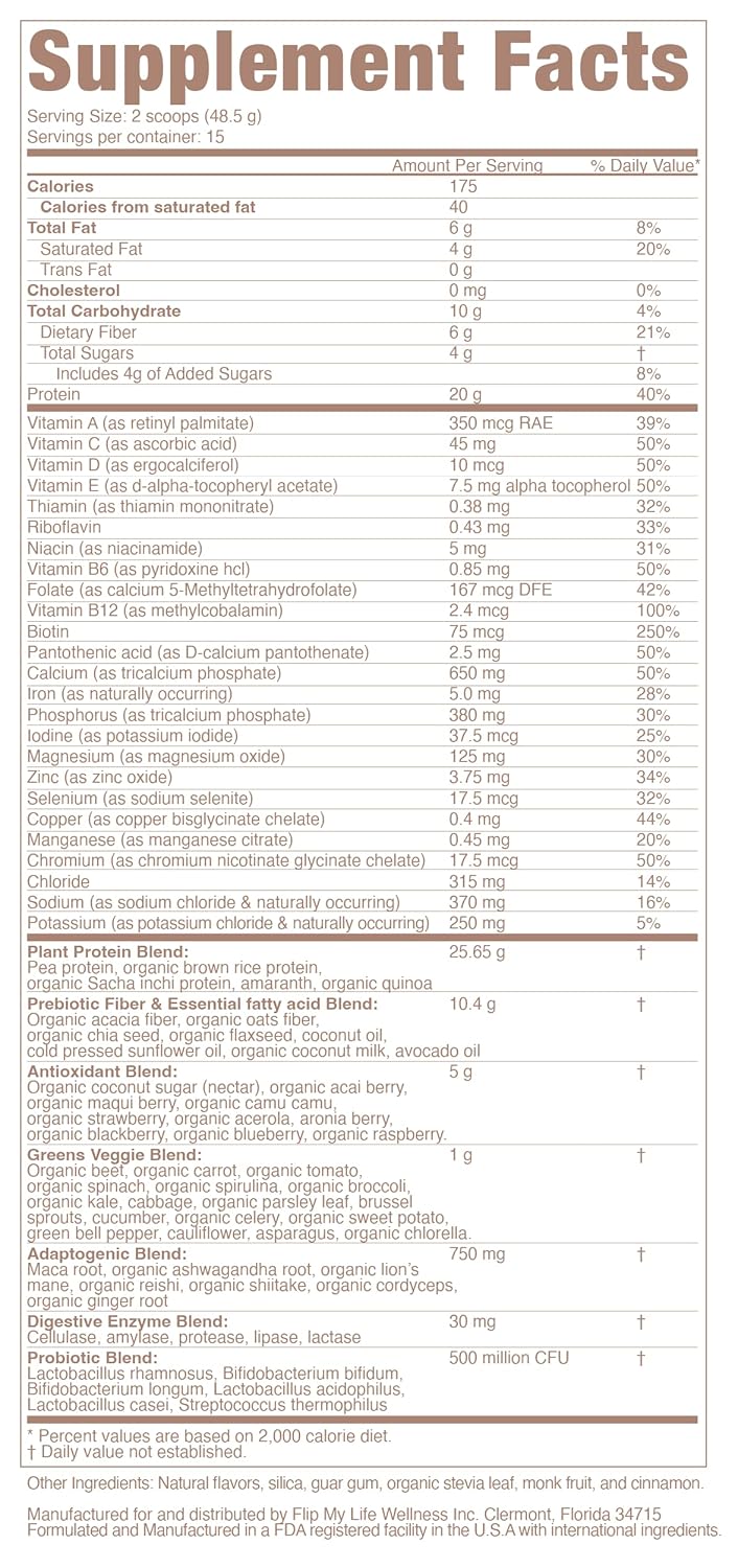 Flip My Life, Flip 7 Natural SuperFood, Plant-Based Protein, Complete Meal Replacement to Support Healthy Gut, 7 Mega Nutrient Rich Blends all in one to AGE BETTER - Vanilla