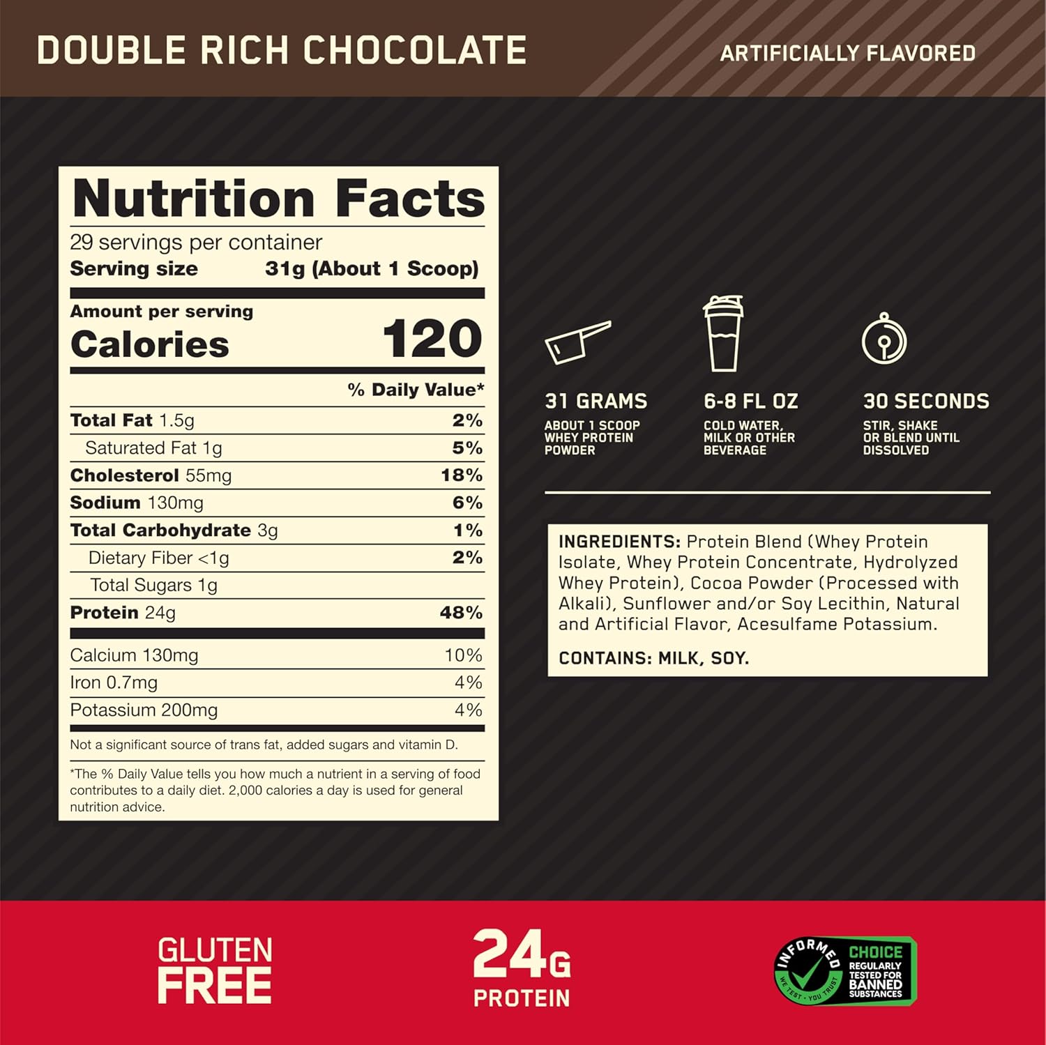 Alternative view of Optimum Nutrition Gold Standard 100% Whey Protein Powder, Double Rich Chocolate 1.98 Pound (Packaging May Vary)
