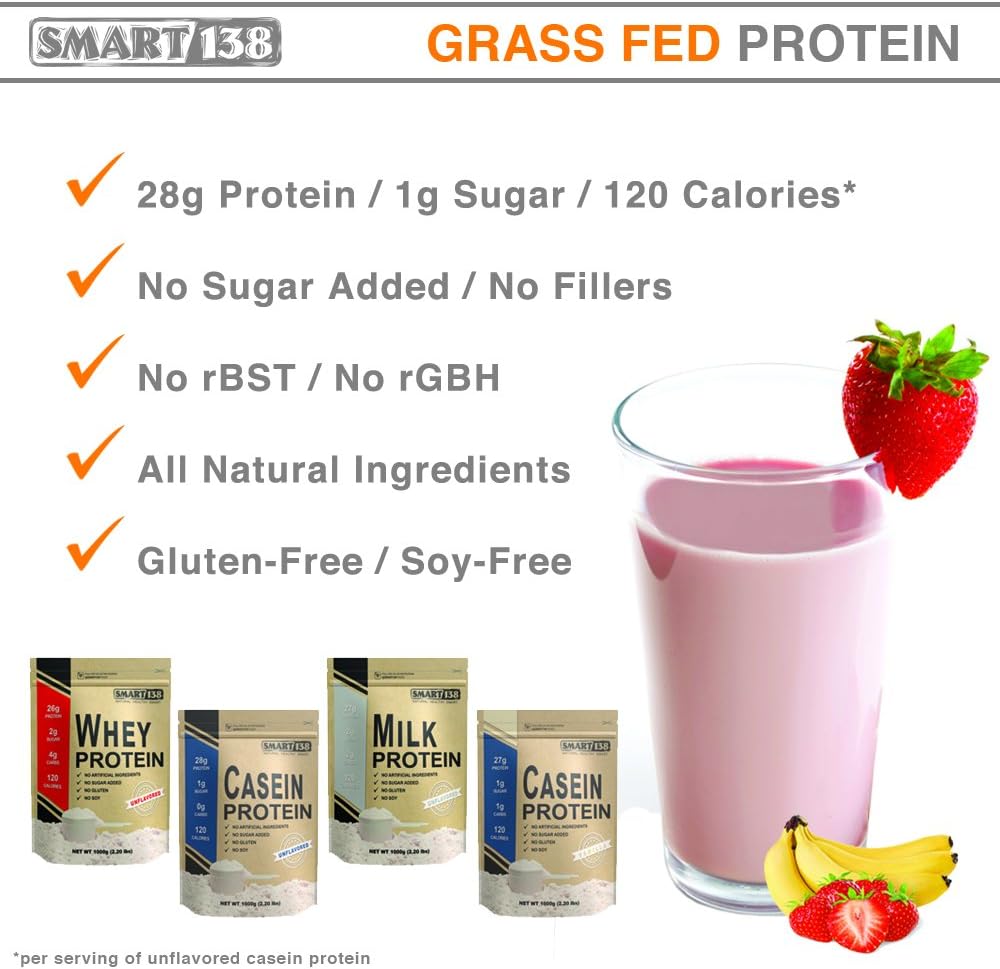 Alternative view of Smart138 Total Milk Protein - 80% Casein 20% Whey - RBST/rBGH Hormone Free, Gluten-Free, Soy-Free, Non-GMO, USA, Keto Low Carb, Natural BCAAs (1000g / 2.2lbs, Unflavored)