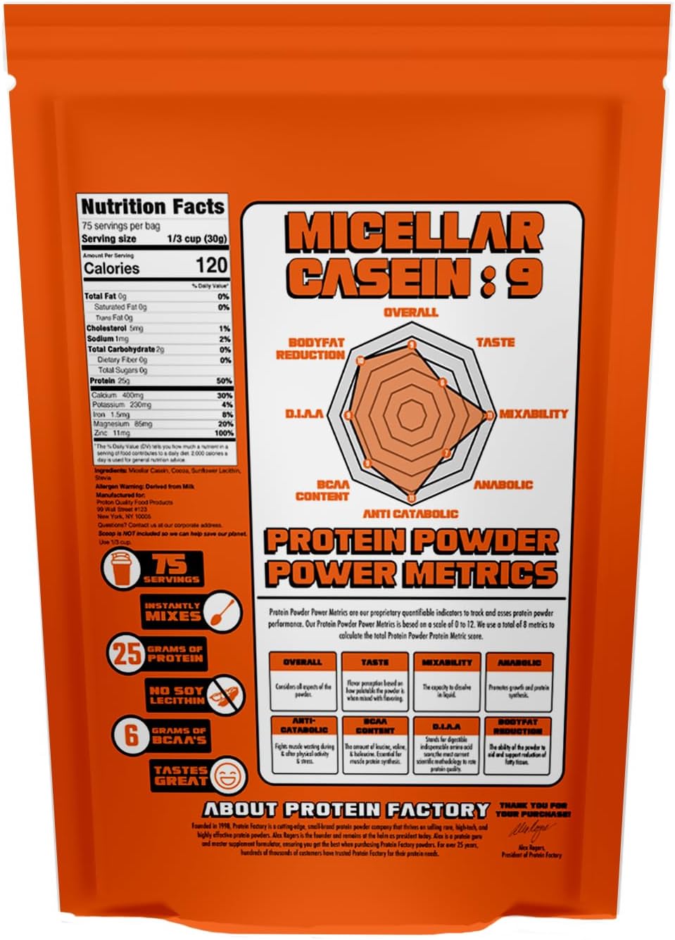 Protein Factory Micellar Casein Protein - 5lb Fresh Curd Casein from French Farms for Muscle Growth - Plain Non-GMO, Soy Free & Preservative Free Slow Release Protein - 76 Serving