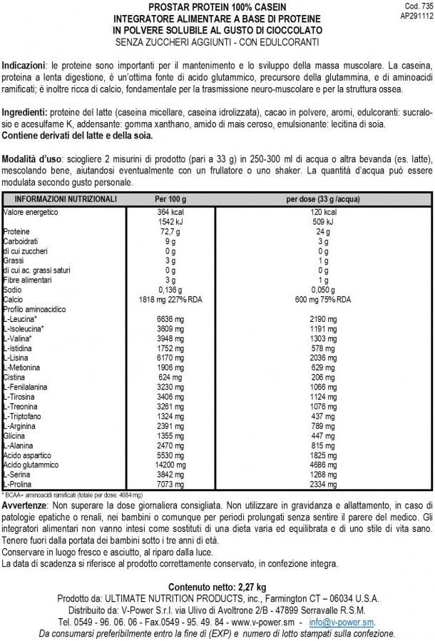 Ultimate Nutrition Prostar Micellar and Hydrolyzed Casein Protein Powder - Fat Free Overnight Muscle Growth and Recovery with BCAAs, 5 Pounds, Chocolate