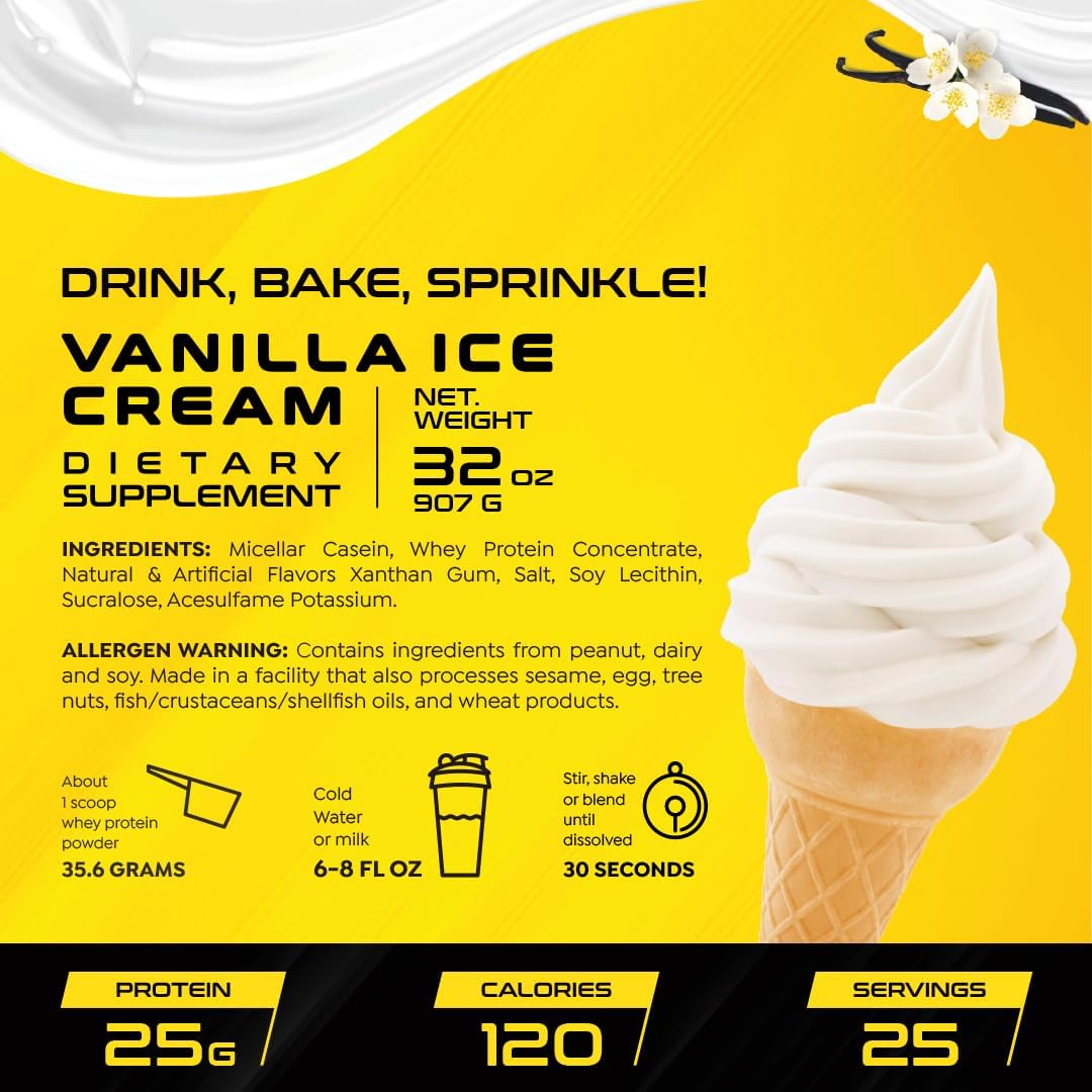 Casein + Whey Protein by HTLT | Whey & Casein Protein Shake Powder | Slow-Release Whey & Casein Protein for Sustained Energy | Casein Protein Powder for Baked Treats, Vanilla Ice Cream