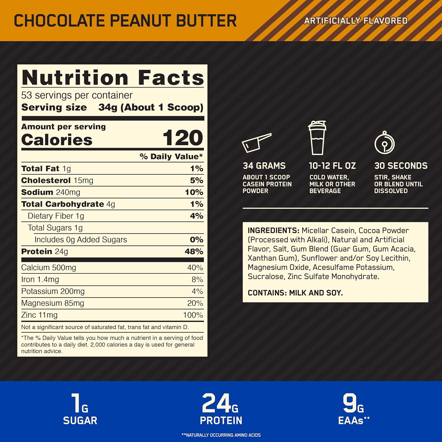 Alternative view of Optimum Nutrition Casein Powder, Chocolate Peanut Butter, 4 Pound