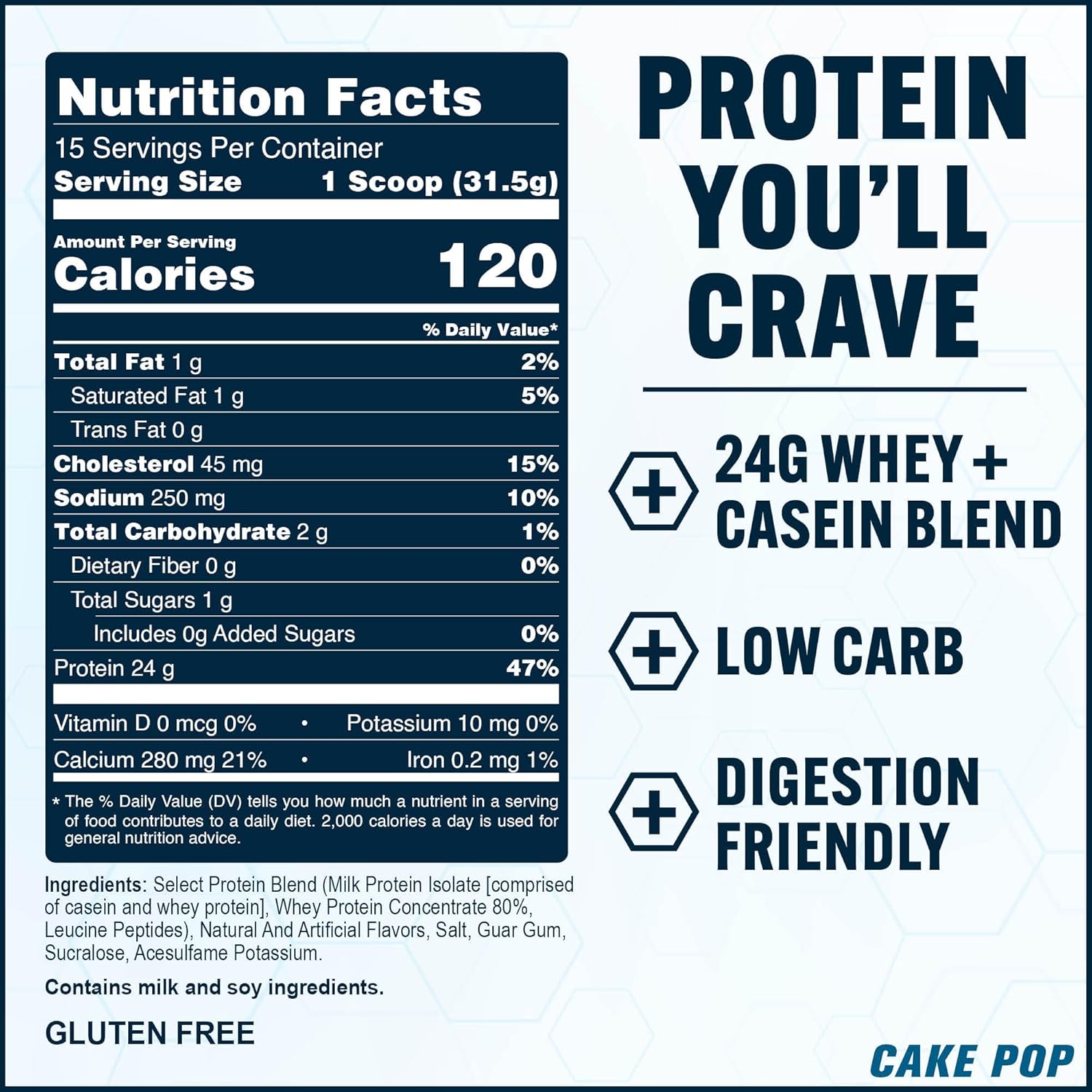 PEScience Select Protein Powder, Whey and Casein Blend, Clean Protein Powder for Women and Men, Low Calorie, Low Carb, Keto Friendly, Gluten Free - Cake Pop - 15 Servings