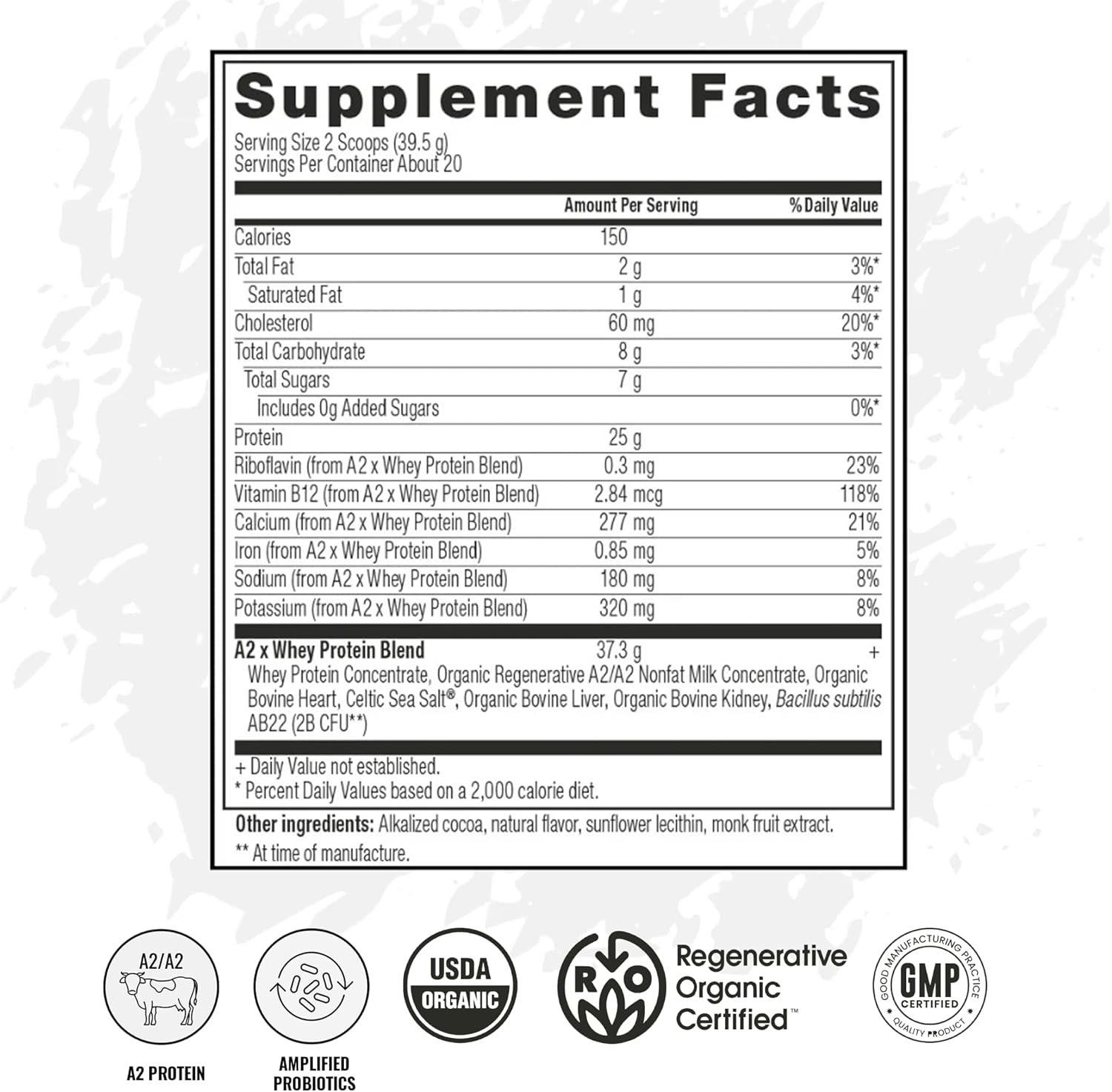 VICERA A2 Protein Powder, Chocolate Milk, 25 G Protein per Serving, Organic A2/A2 Whey Casein Blend with Probiotics and Celtic Sea Salt, Gluten Free Workout Supplement, Non GMO, 20 Servings, 27.4 Oz