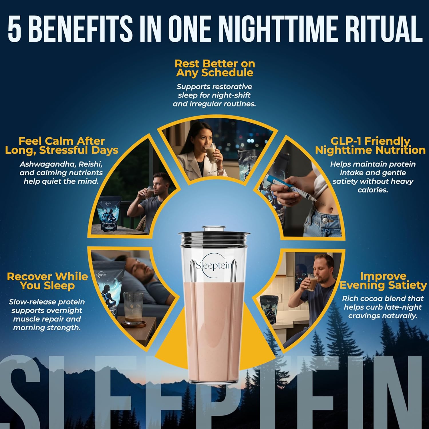 Alternative view of Sleeptein™ Sleep Support Protein Powder Nighttime Recovery with Casein, Grass Fed Whey, Magnesium, GABA, L-Theanine, Melatonin, and Natural Sleep Aids