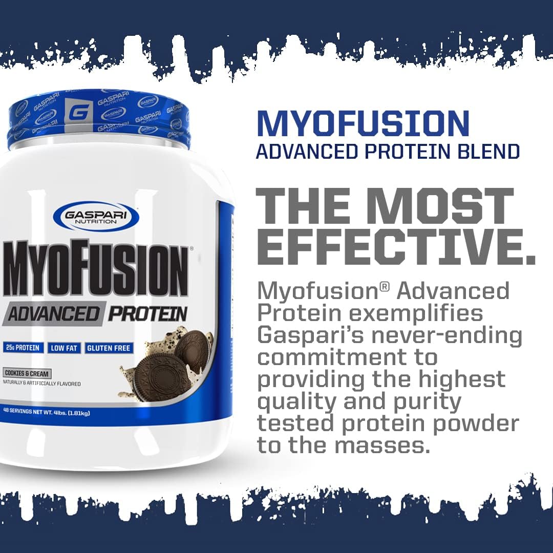 Alternative view of Gaspari Nutrition Myofusion Advanced Protein, Protein Blend with Whey Protein, Casein Protein and Isolate Protein, Low Fat and Gluten Free (4lbs, Vanilla Ice Cream)