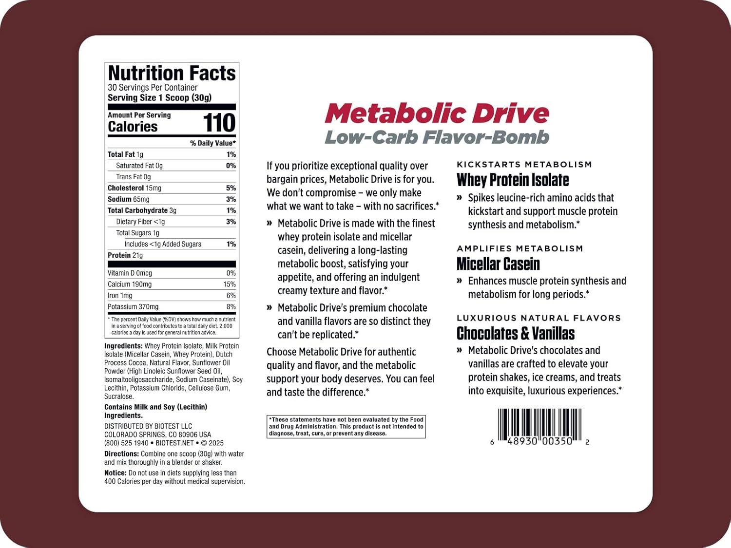 Biotest Metabolic Drive Protein - Low-Carb Flavor-Bomb - 20 Servings, Chocolate