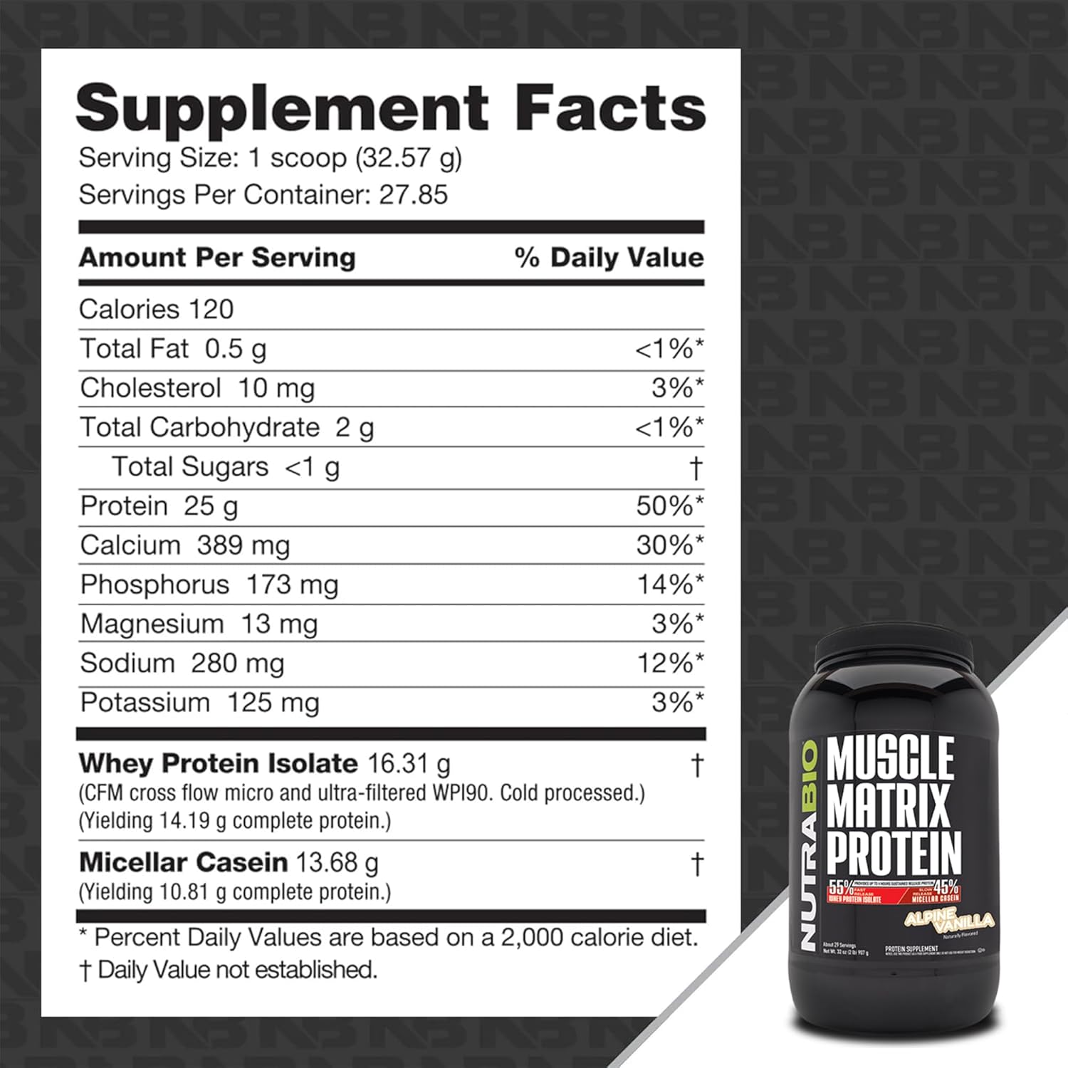 Alternative view of NutraBio Muscle Matrix Protein Powder - 25g of Protein Per Scoop - Whey Isolate and Micellar Casein Combo for Fast and Slow Release - Vanilla - 2 Pounds, 28 Servings