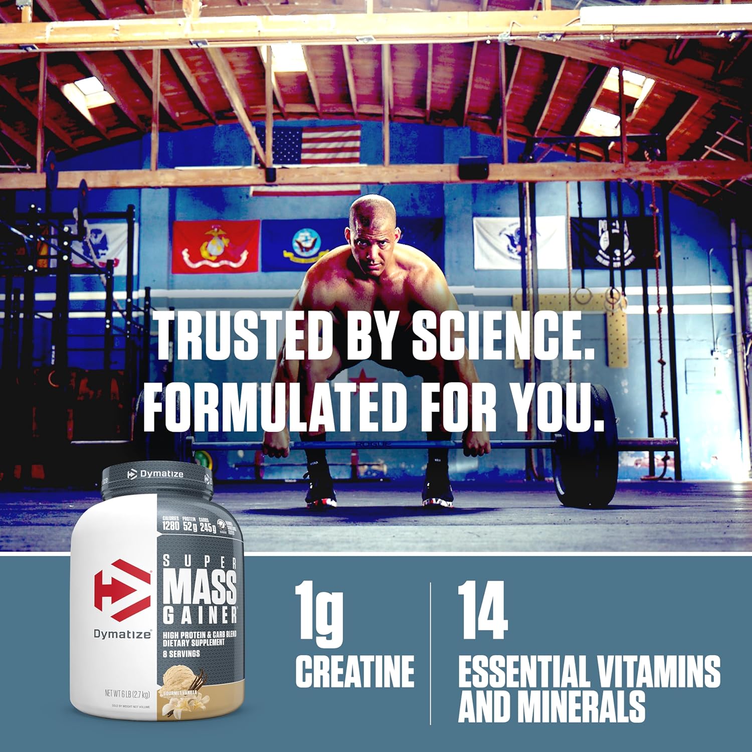 Alternative view of Dymatize Super Mass Gainer Protein Powder, Gourmet Vanilla, 52g Protein, 1g Creatine, 1280 Calories, 10.7g BCAAs, 245g Carbs, Contains Whey Protein Powder, Isolate, and Casein (8 Servings)