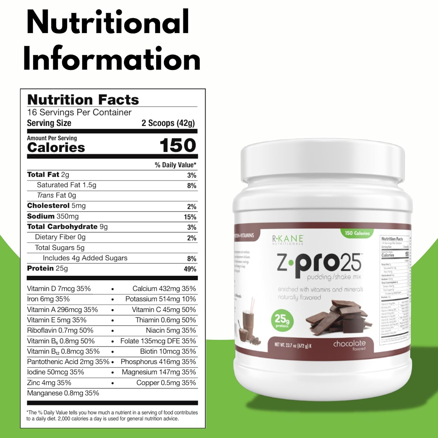 Z-Pro25 Protein Powder, 23.7 oz, 16 Servings u2013 25g Casein & Whey Blend u2013 Low-Carb, High-Protein Meal Replacement Shake u2013 Muscle Recovery & Weight Management - 21 Vitamins & Minerals u2013 Chocolate