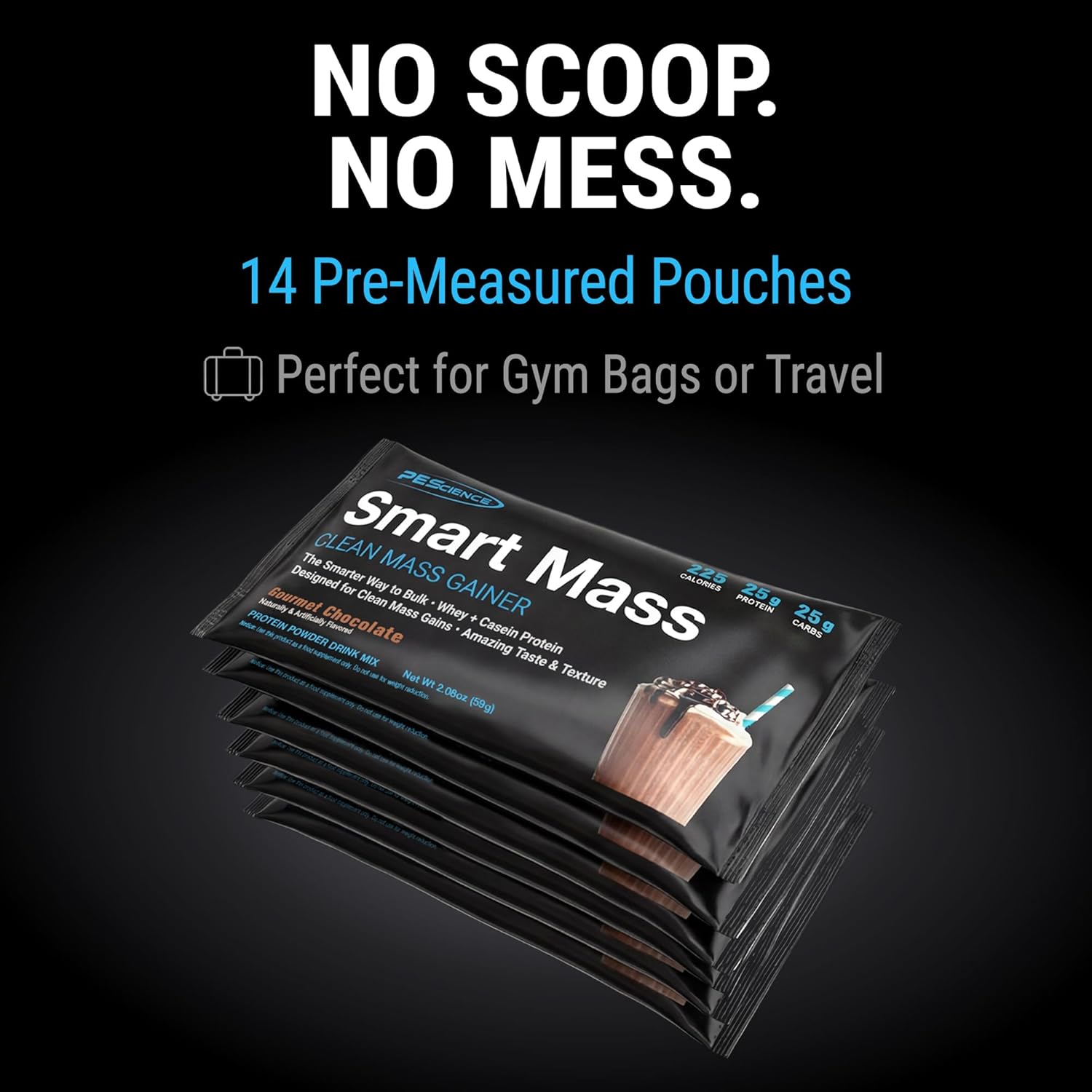 Alternative view of PEScience Smart Mass Gainer, Lean Muscle Weight Gainer, Whey Protein & Casein Protein Blend with Slow-Digesting Carbs, Maltodextrin-Free, 14 Packets - Gourmet Vanilla