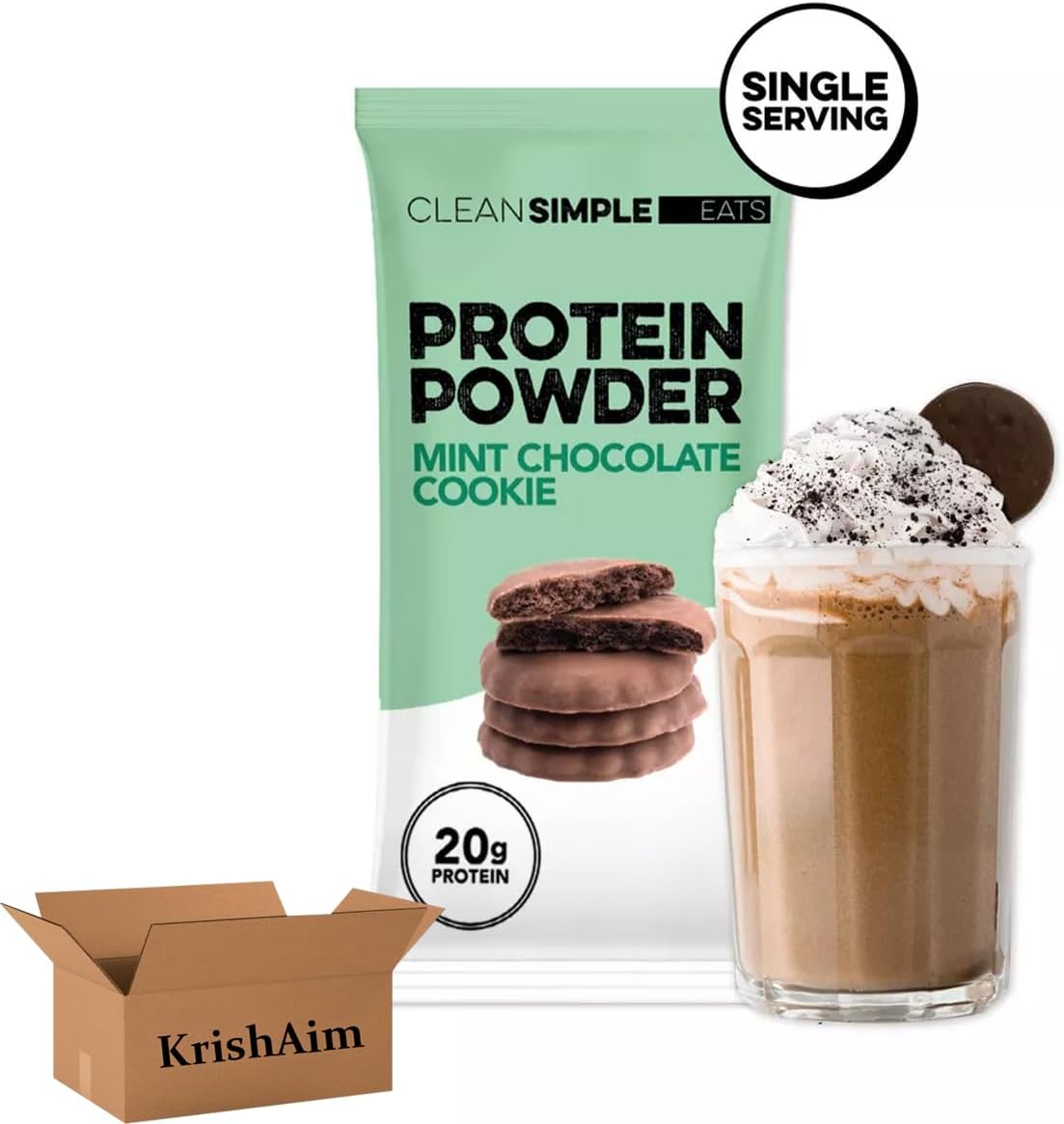 Alternative view of Clean Simple-Eats Protein Powder, Mint Chocolate Cookie Flavor, 20g Grass-Fed Whey Protein, 1.2 oz Single Serving Packet, No Artificial Sweeteners, Gluten Free, Soy Free (Pack of 4)