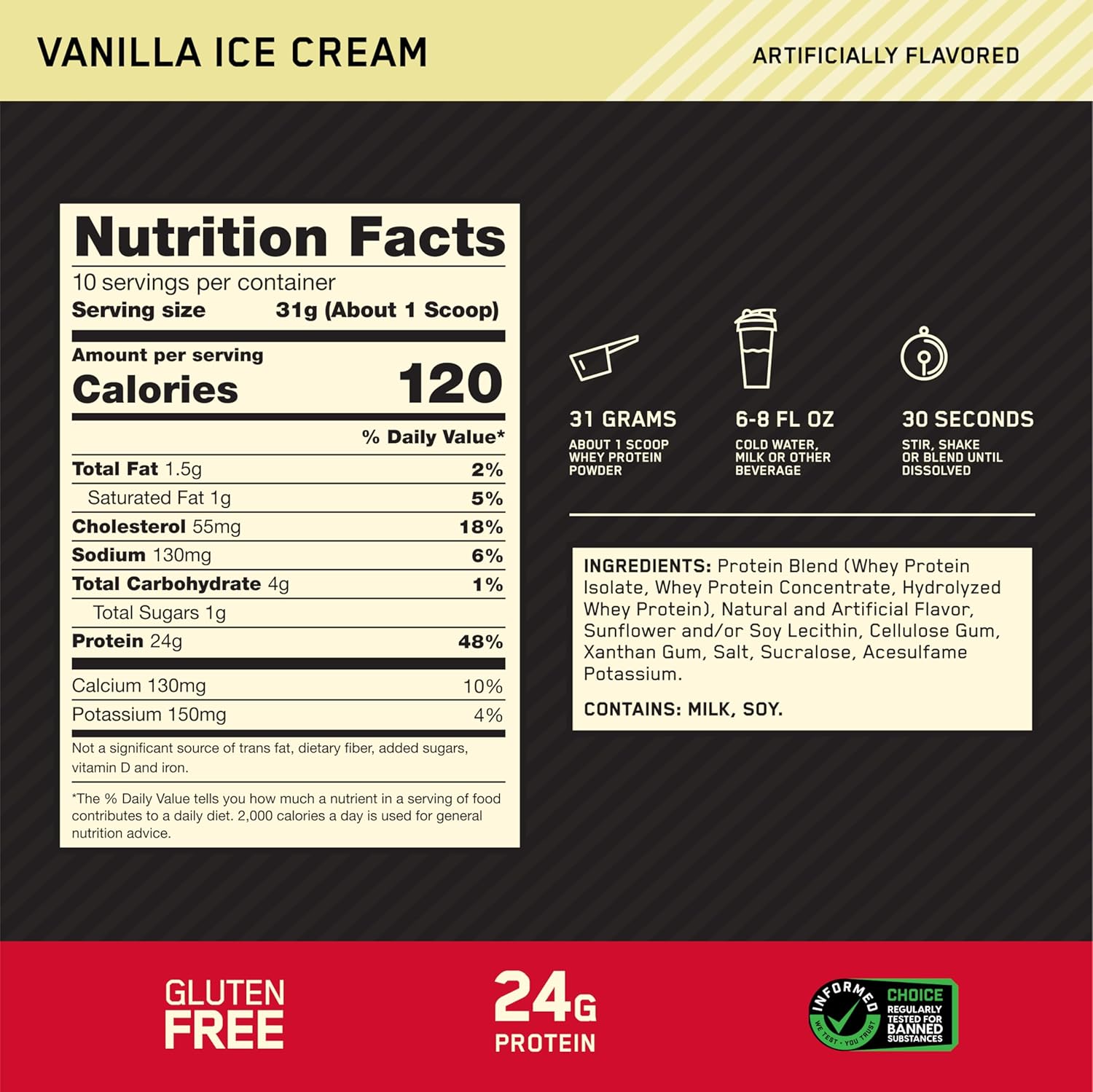 Alternative view of Optimum Nutrition Gold Standard 100% Whey Protein Powder, Vanilla Ice Cream, 0.68 Pound (Pack of 1)