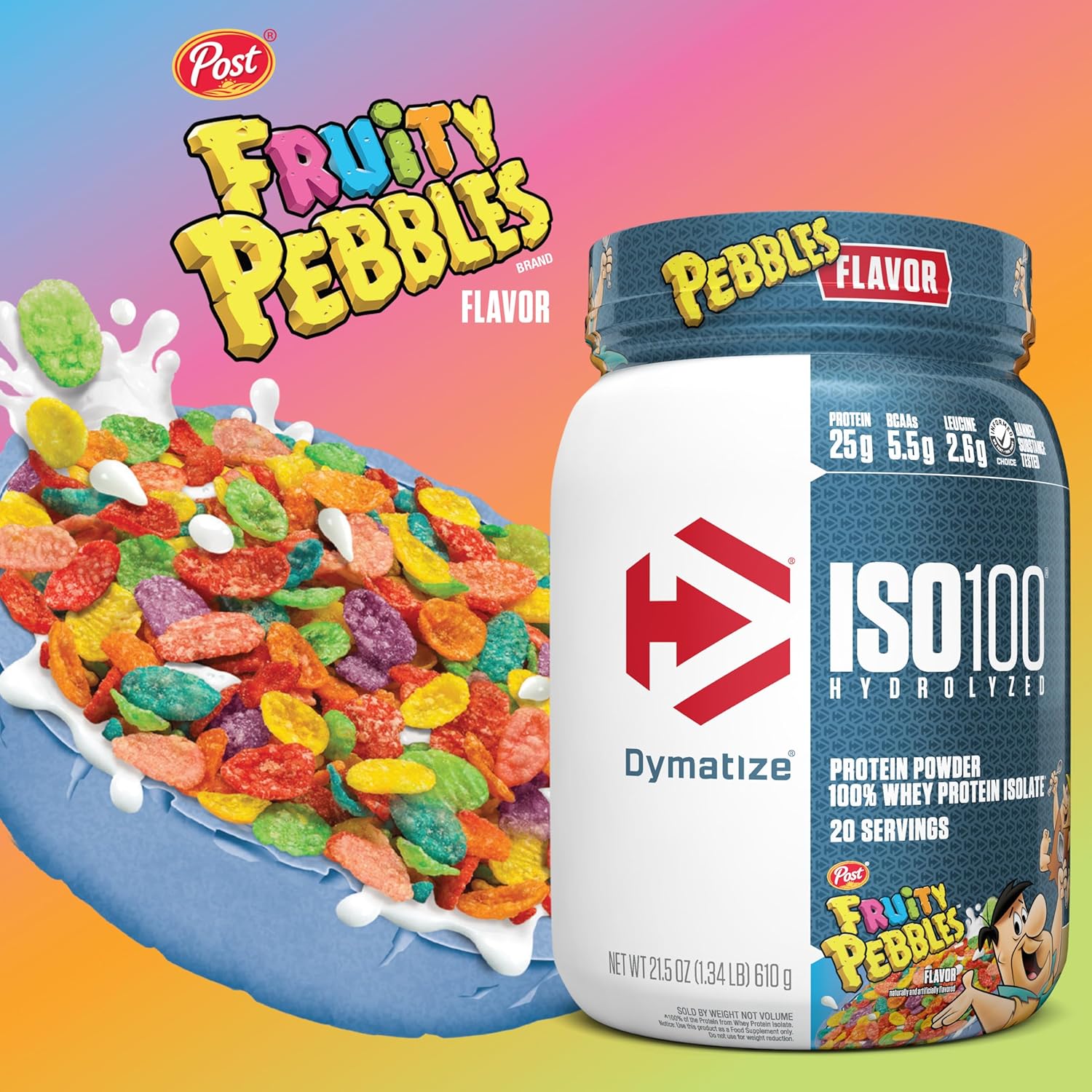 Alternative view of Dymatize x Fruity Pebbles ISO100 Whey Protein Powder Isolate, 25g of Protein, 20 Servings, 5.5g BCAAs, 120 Cal., Gluten Free, 1g Fat, 1g Sugar, 2g Carb
