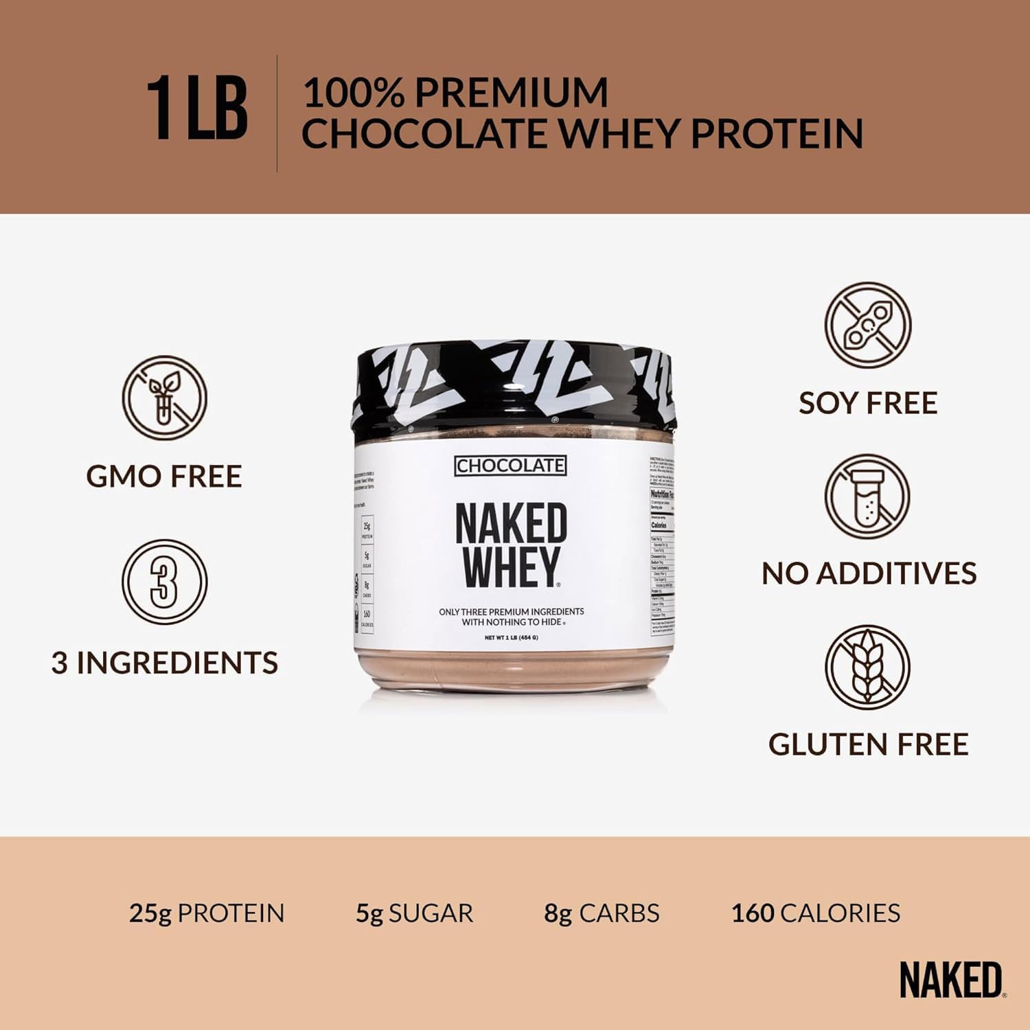 Alternative view of NAKED Chocolate Whey 1LB - All Natural Grass Fed Whey Protein Powder, Organic Cacao, and Coconut Sugar - No GMO, No Soy, and Gluten Free, Aid Growth and Recovery - 12 Servings