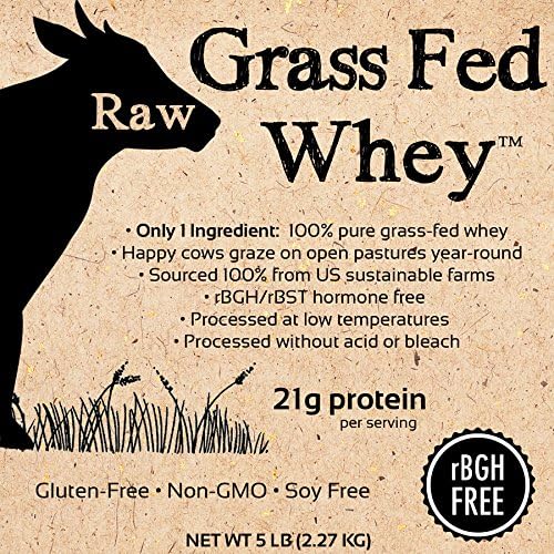 Alternative view of Raw Grass Fed Whey Protein Powder u2013 Unflavored, Only 1 Ingredient: 100% Pure Grass-Fed Whey from Happy, Healthy Cows u2013 Undenatured, Non-GMO, Hormone-Free, Gluten-Free, Made in USA, 5LB