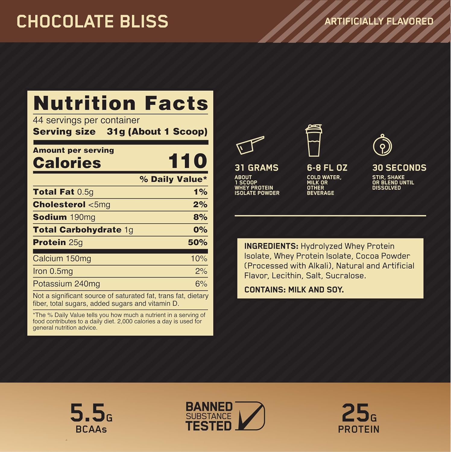 Alternative view of Optimum Nutrition Gold Standard 100% Isolate, Protein Powder, Chocolate Bliss, 3 Pounds, 44 Servings. Whey Protein Isolate (Packaging May Vary)