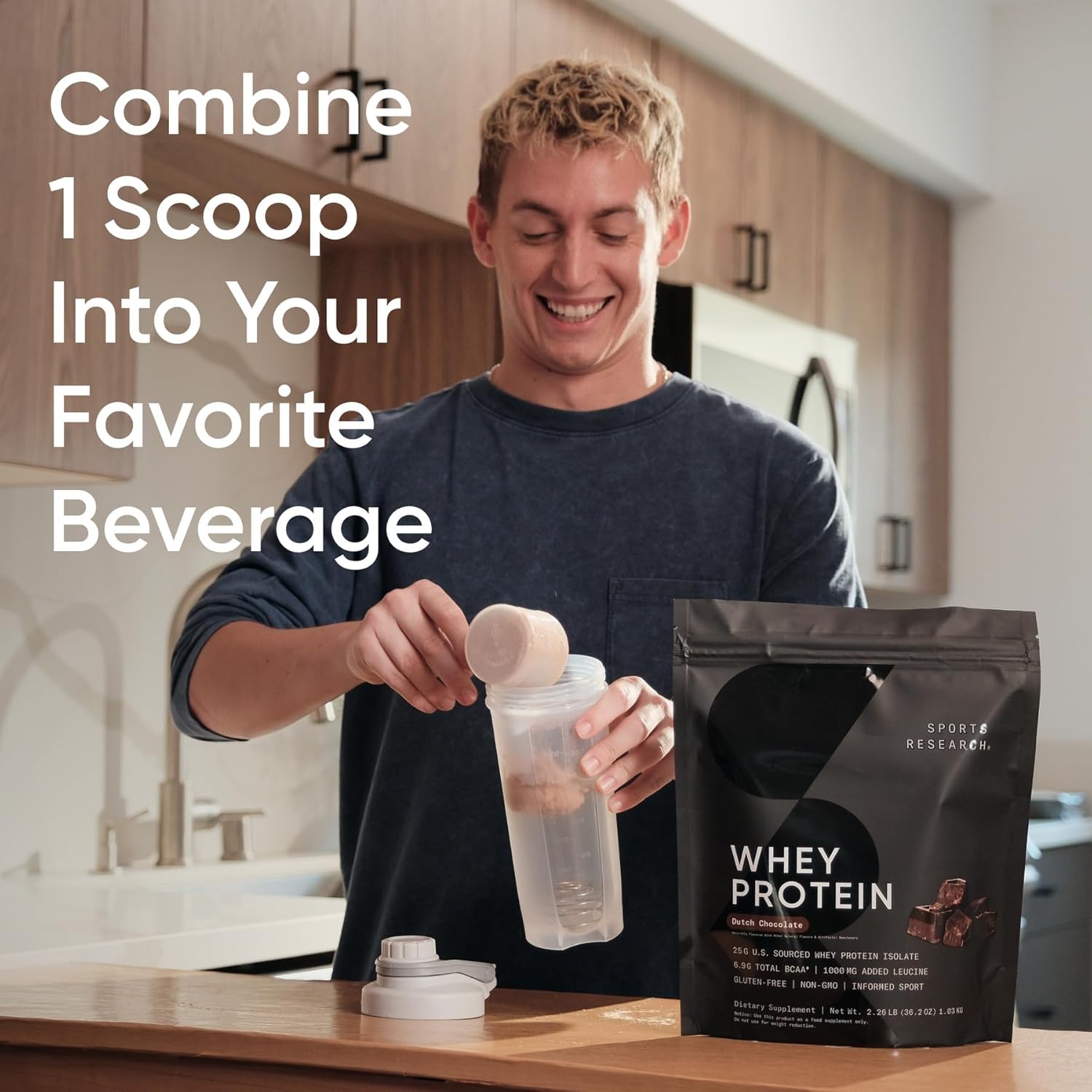 Alternative view of Sports Research Whey Protein - Sports Nutrition Whey Isolate Protein Powder for Lean Muscle Building & Workout Recovery - 5 lb Bag Bulk Protein Powder 25g per Serving - Dutch Chocolate, 60 Servings