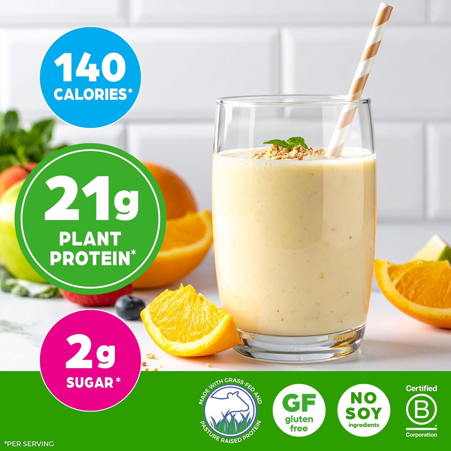 Alternative view of Orgain Whey Protein Powder, Vanilla Bean, 21g Grass Fed Dairy Protein, 5g BCAAs, 3g Prebiotic Fiber, No Sugar Added, No Added Hormones, Gluten Free, Kosher, for Shakes & Smoothies, 1.82 lb