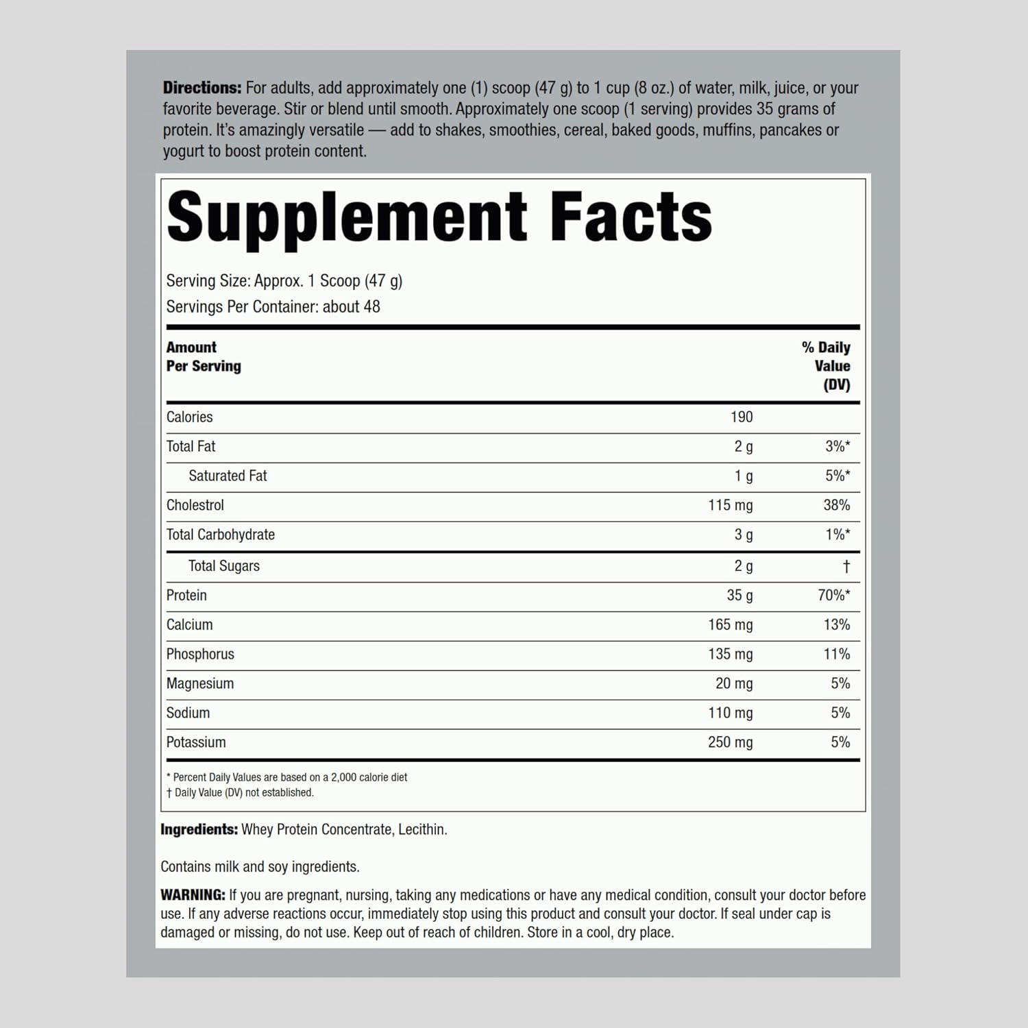 Fitness Labs Whey Protein Powder Unflavored | 5 lbs | 80 oz | Easy Mix Ultimate Supplement | Non-GMO, Gluten Free