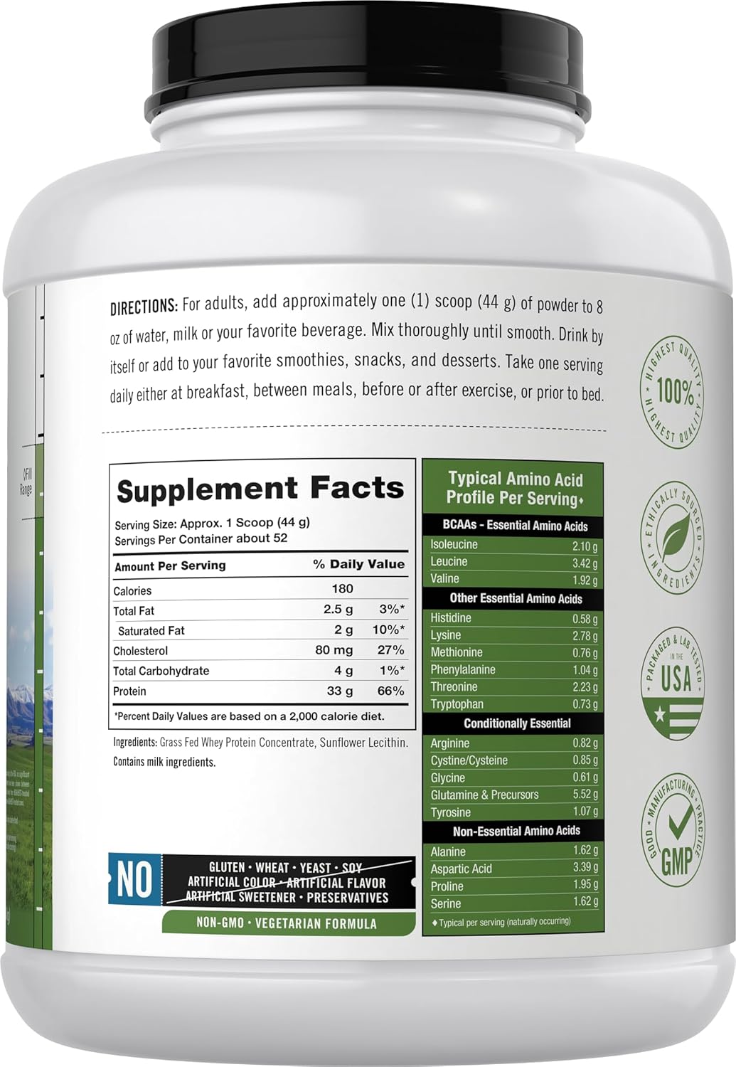 Carlyle Grass Fed Whey Protein Powder | 5lb (80 oz) | 33g of Protein Per Serving | Unflavored | Sugar and Hormone Free | Non-GMO and Gluten Free Supplement | by Herbage Farmstead