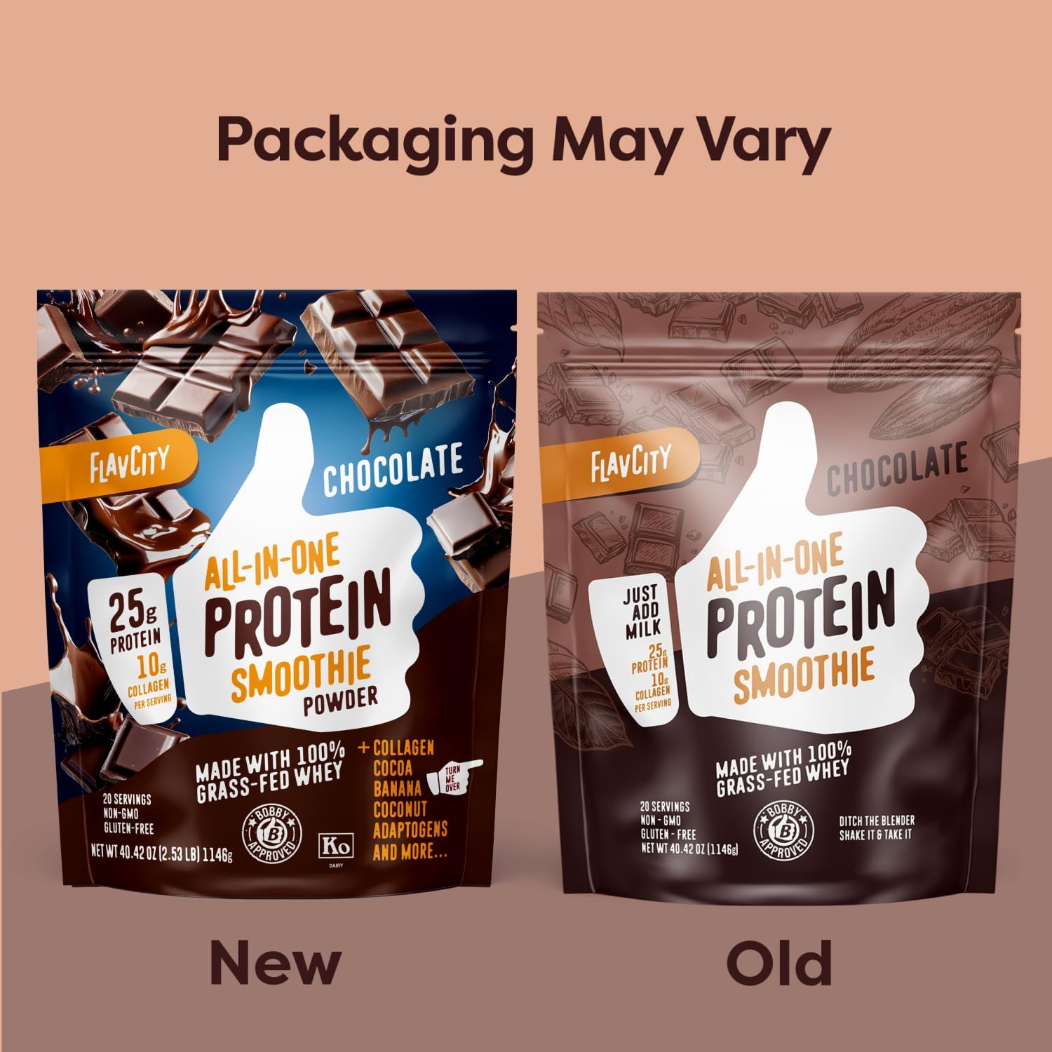 FlavCity Grass Fed Whey Chocolate Protein Powder - 25g Protein & 10g Collagen - Made with Organic Cocoa, Bananas & Coconut Milk - Gluten Free & No Added Sugars (20 Servings)
