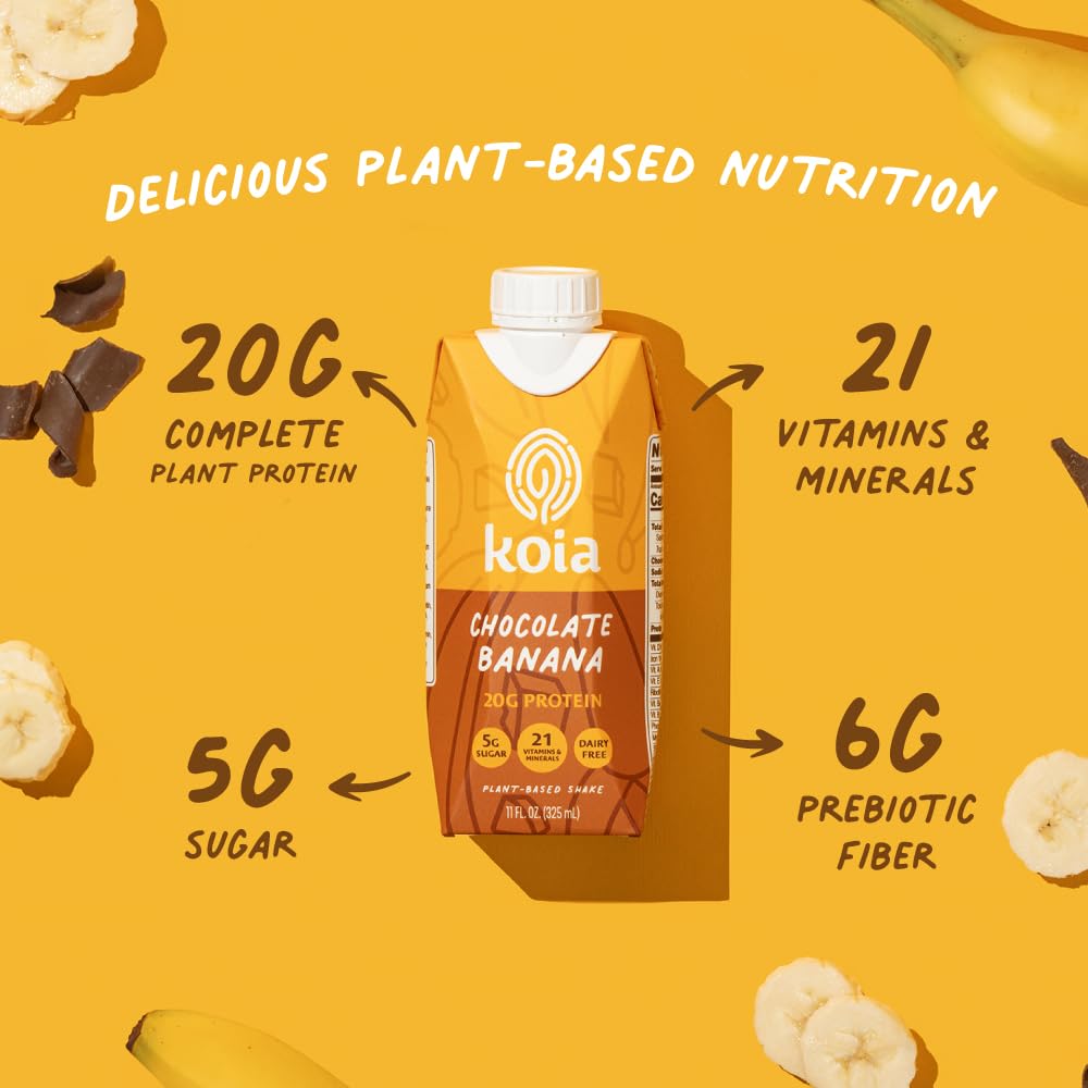 Alternative view of Koia Plant Based Protein Shake, Chocolate Banana, GLP-1 Friendly, 20g Protein, 5g Sugar, 6g Prebiotic Fiber, 21 Vitamins & Minerals, Meal Replacement Drink, Dairy-Free, 11 Fl Oz (Pack of 12)