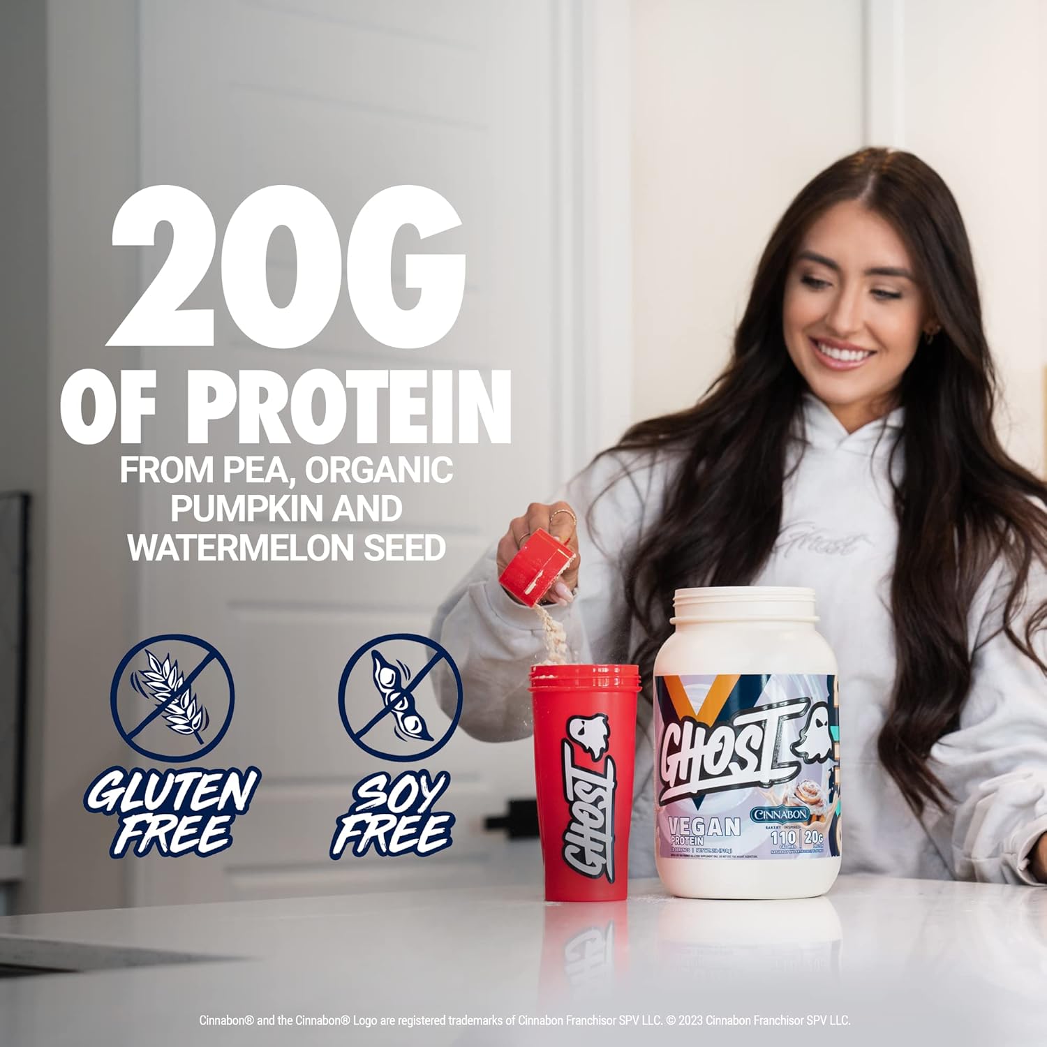 Alternative view of GHOST Vegan Protein Powder, Cinnabon - 2lb, 20g of Protein - Plant-Based Pea & Organic Pumpkin Protein - ­Post Workout & Nutrition Shakes, Smoothies, & Baking - Soy & Gluten-Free