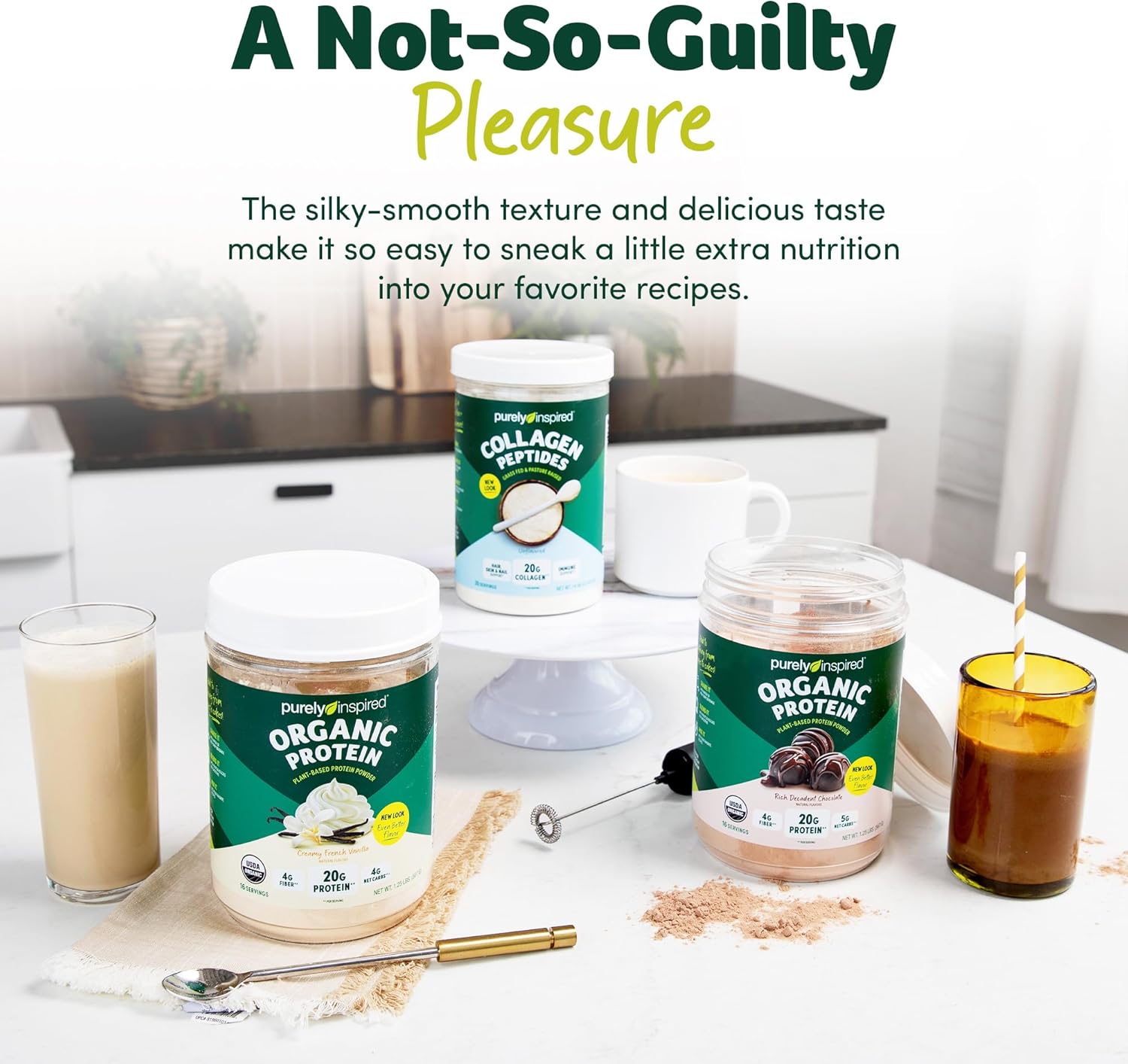 Alternative view of Purely Inspired Plant-Based Protein Powder for Men & Women, Rich Decadent Chocolate (16 Servings) - Vegan & Organic - 20g of Pea Protein Powder for Smoothies & Shakes - Dairy-Free, & Gluten-Free