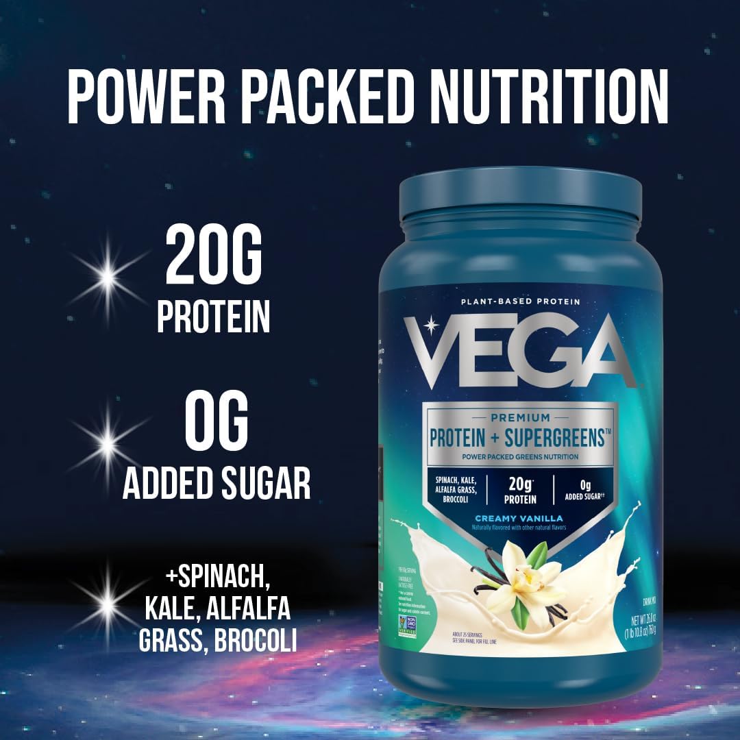 Alternative view of Vega Protein + Supergreens - 20g Plant-Based Protein, Chocolate, 25 Servings, Real Greens & Veggies, Vegan Keto, 0g Added Sugar, Non-GMO, Gluten Free, Dairy Free, 1.8lbs (Packaging May Vary)