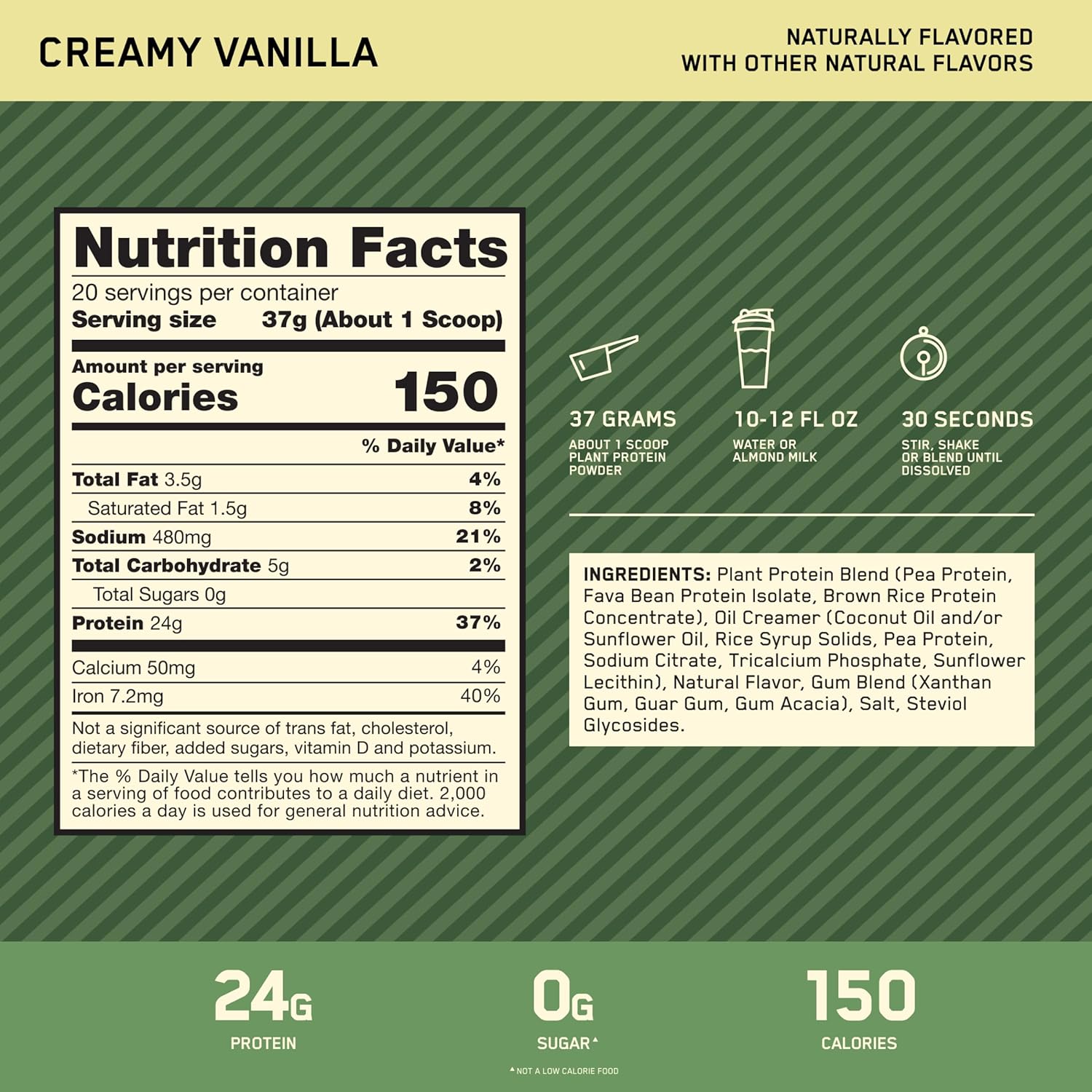 Alternative view of Optimum Nutrition Gold Standard 100% Plant Based Protein Powder, Gluten Free, Vegan Protein for Muscle Support and Recovery with Amino Acids - Creamy Vanilla, 20 Servings (Packaging May Vary)