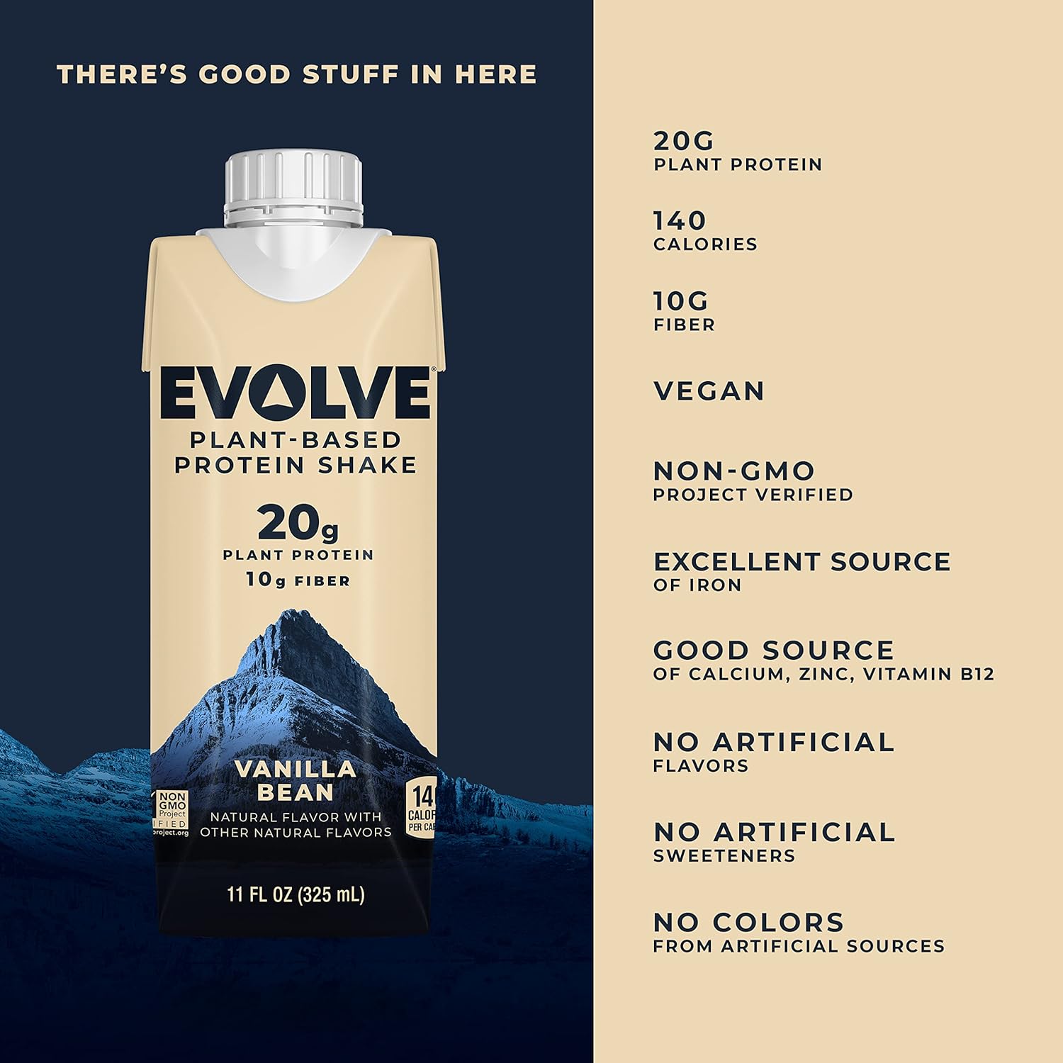 Alternative view of Evolve Plant Based Protein Shake, Vanilla Bean, 20g Vegan Protein, Dairy Free, No Artificial Sweeteners, Non-GMO, 10g Fiber, 11 Fl Oz (Pack of 12) (Formula May Vary)