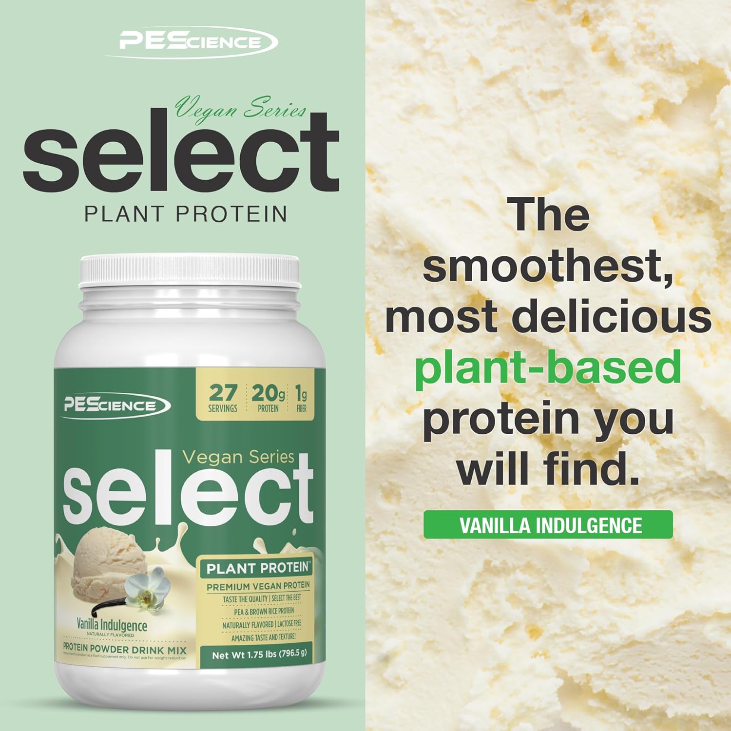Alternative view of PEScience Select Vegan Protein Powder, Plant Based Protein Powder, Amazing Taste, Smooth Texture, Pea and Brown Rice Blend, Dairy Free, Lactose Free, Gluten Free - Vanilla Indulgence, 27 Servings