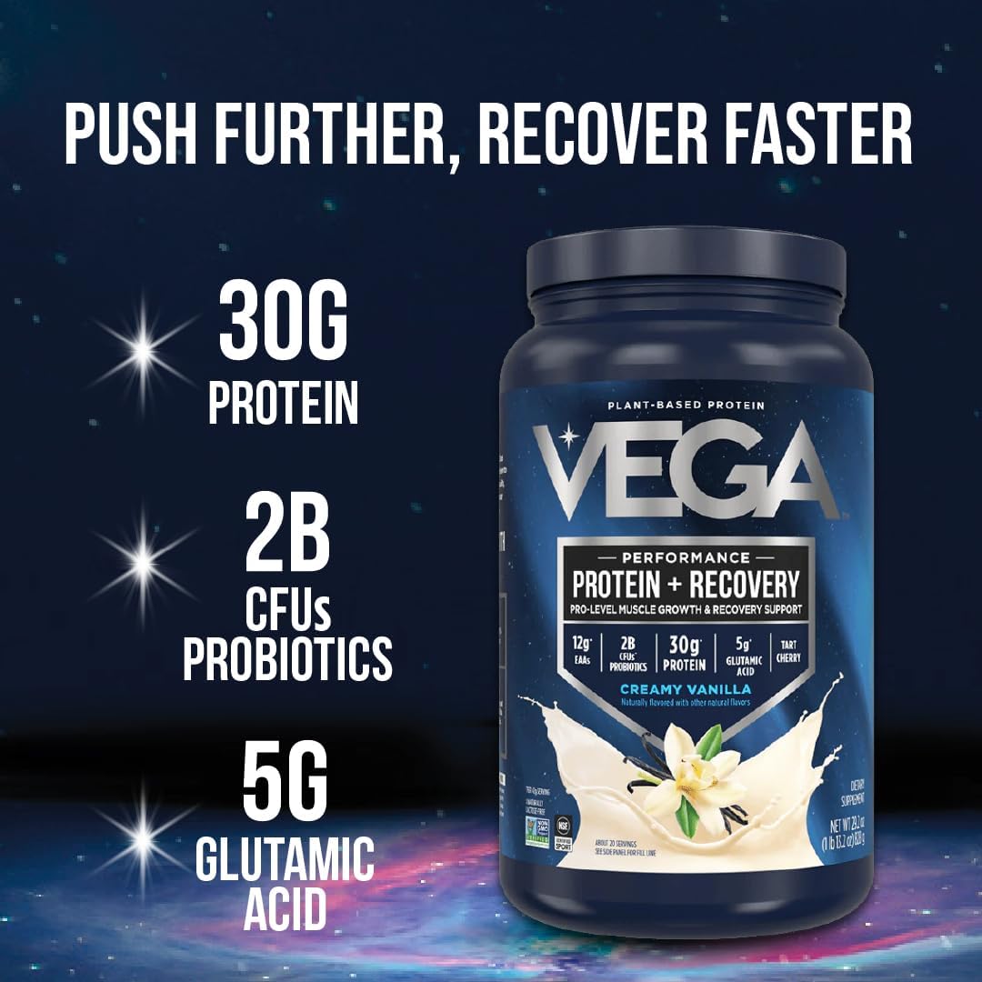 Alternative view of Vega Sport Vegan Protein Powder + Recovery - 30g Plant Based Protein per Serving, Peanut Butter, 19 Servings, 5g BCAAs, Probiotics, NSF Certified, for Shakes & Smoothies, 1.8lbs (Packaging May Vary)