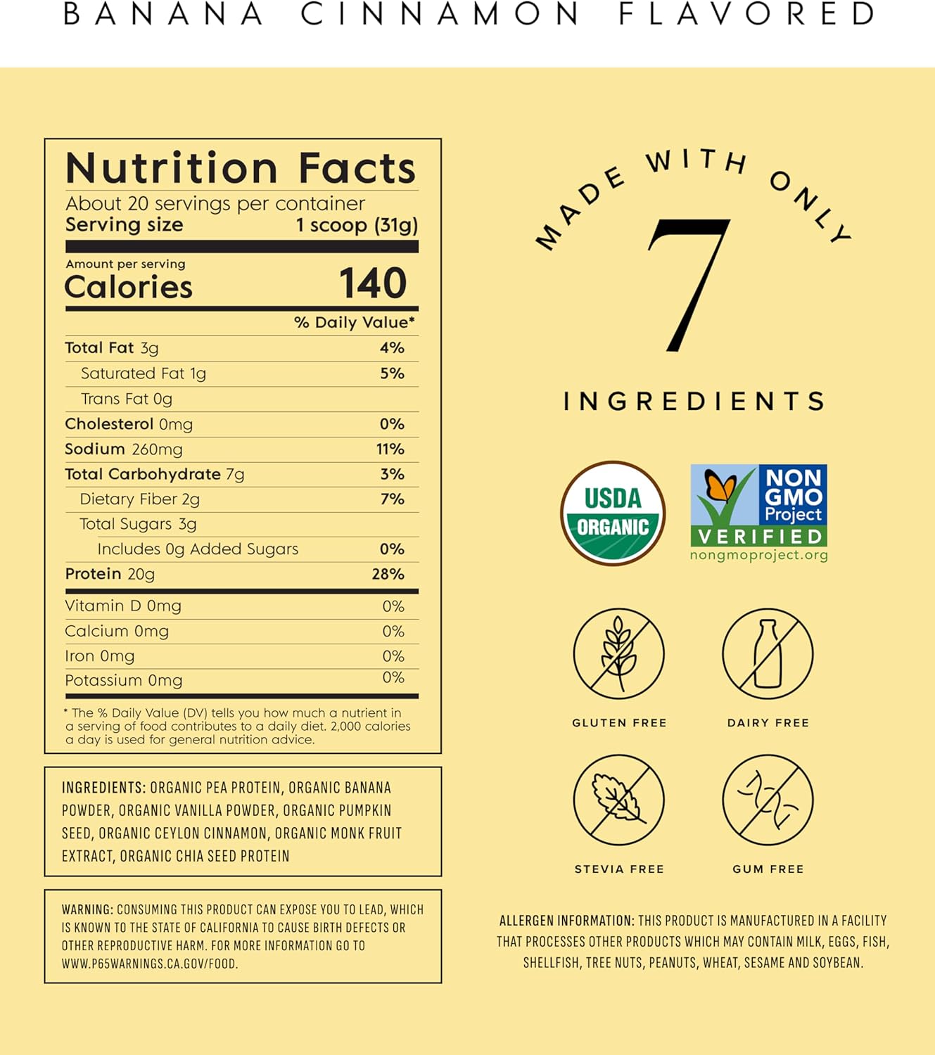 Truvani Vegan Pea Protein Powder | Banana Cinnamon | 20g Organic Plant Based Protein | 20 Servings | Keto | Gluten & Dairy Free | Low Carb | No Added Sugar