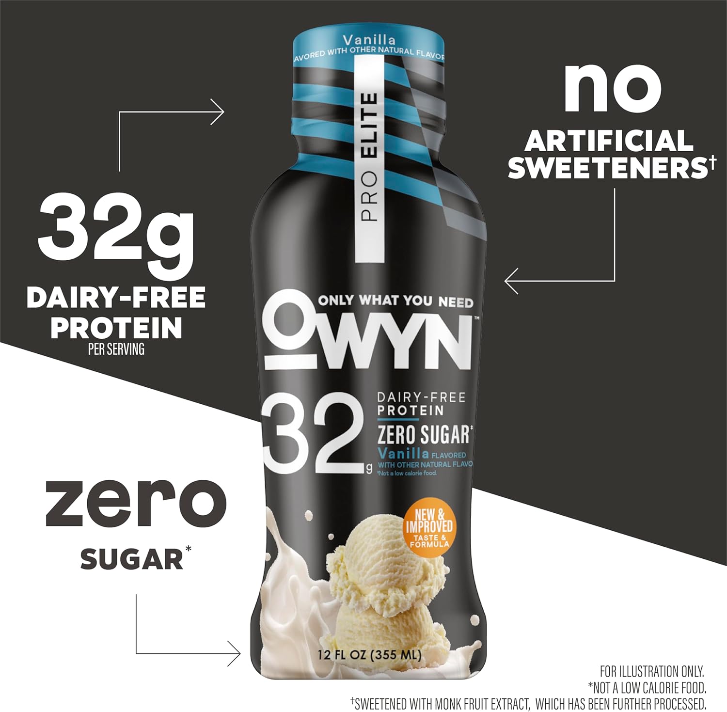 Alternative view of OWYN Only What You Need Pro Elite Vegan Plant Based High Protein Shake, Vanilla, 12 Pack, 32g Protein, Amino Acids, Prebiotics, Omega-3, Workout and Recovery, 0g Net Carbs, Zero Sugar, Keto