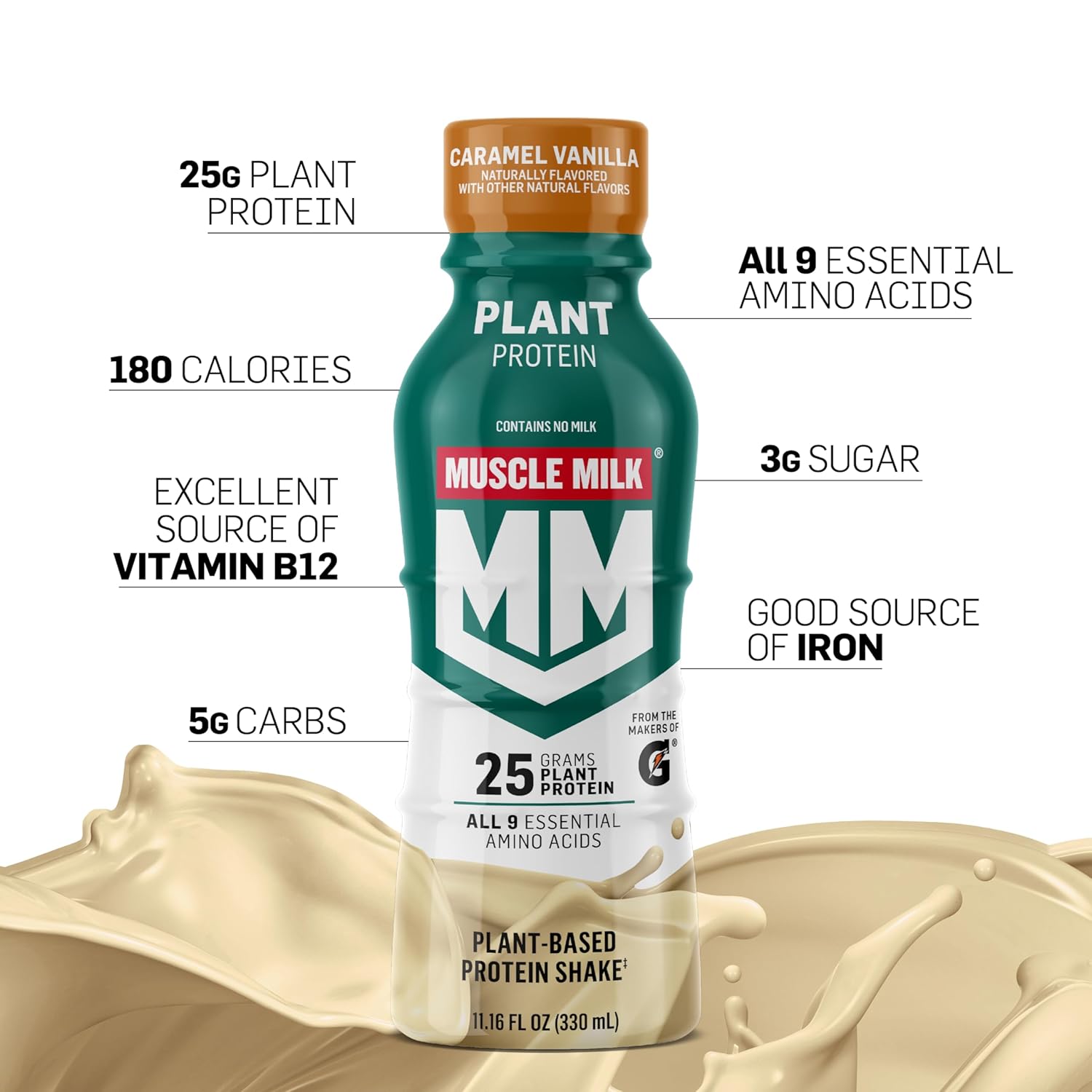 Alternative view of Muscle Milk Plant Based Protein Shake, Vanilla Caramel, 11.16 Fl Oz (Pack of 12)