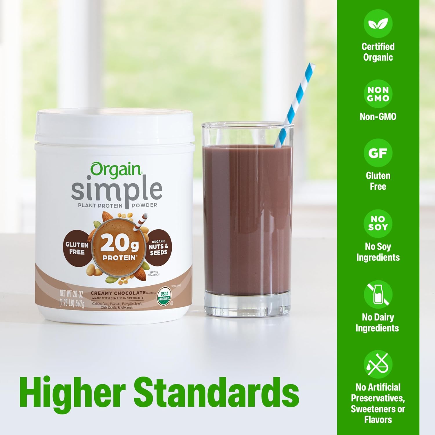 Alternative view of Orgain Organic Simple Vegan Protein Powder, Chocolate - 20g Plant Based Protein, Made with less Ingredients, No Artificial Sweeteners, Gluten Free, No Dairy or Lactose, 1.25 lb (Packaging May Vary)