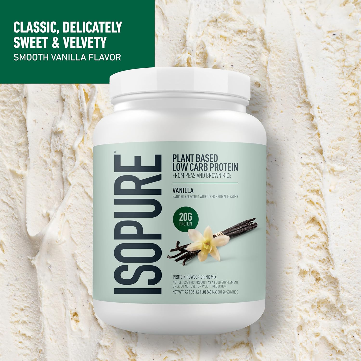 Alternative view of Isopure Plant-Based Protein Powder, Lactose Free, Gluten Free, With Iron, Vanilla, 20g Plant Protein Per Serving, 1.23 Lbs, 20 Servings