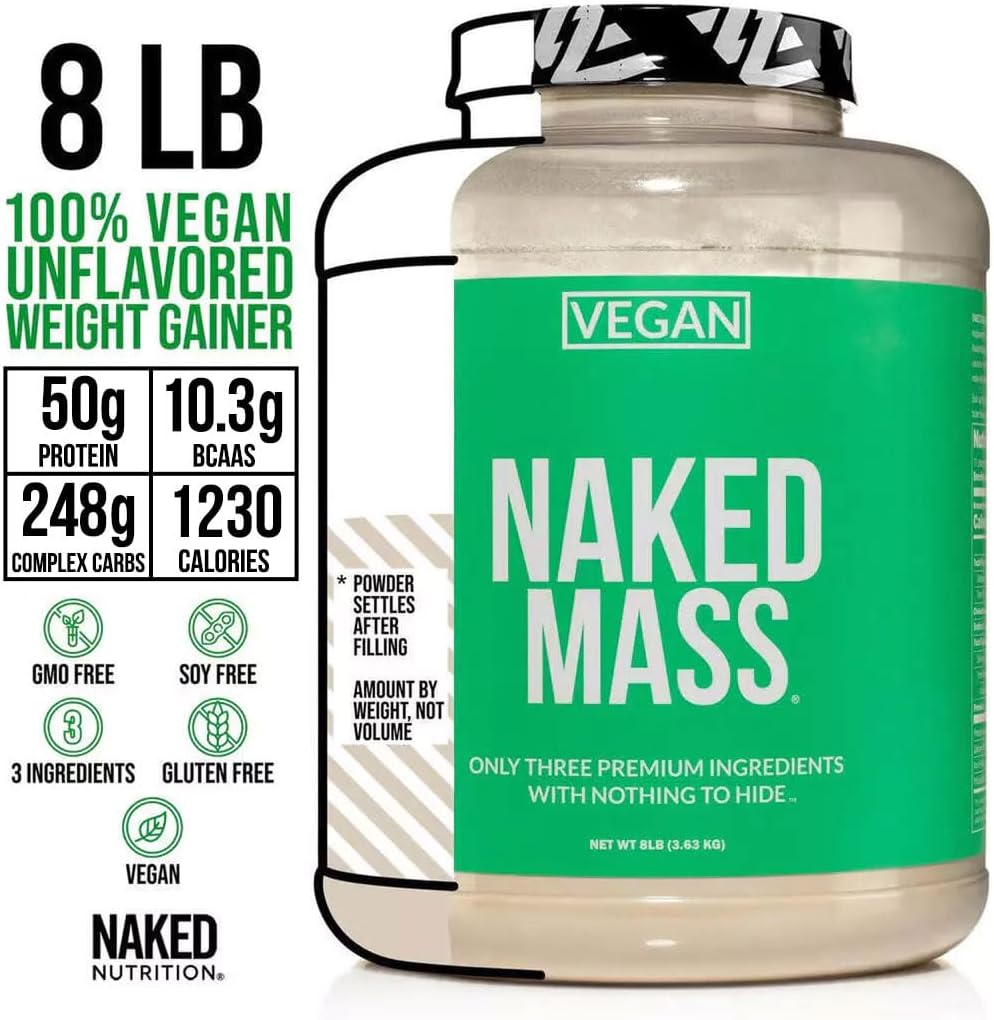 Alternative view of NAKED Vegan Mass - Natural Vegan Weight Gainer Protein Powder - 1,230 Calories, Non-GMO, Soy & Gluten Free, No Artificial Ingredients - 8LB Bulk - 11 Servings