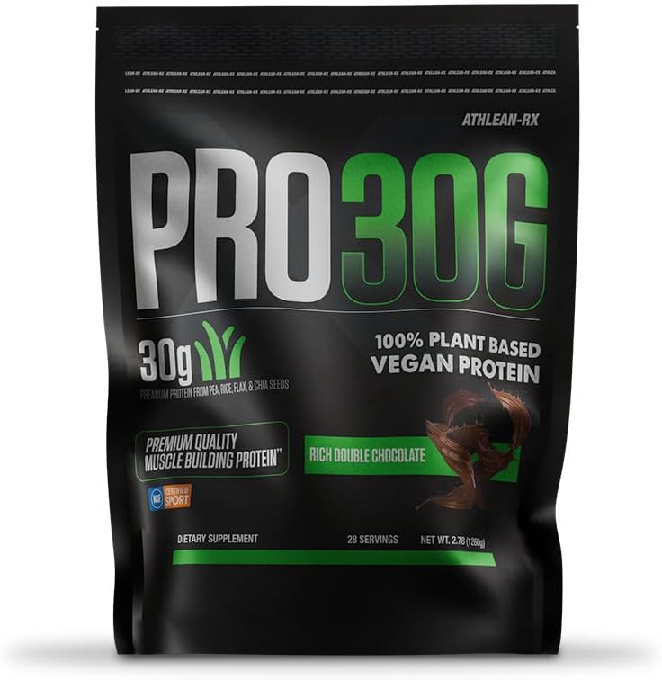 PRO 30G Vegan Protein Powder by ATHLEAN-X, Plant-Based Muscle Recovery & Growth Formula, Gluten-Free, NSF Certified for Sports, High Protein Supplement for Strength (Rich Double Chocolate)